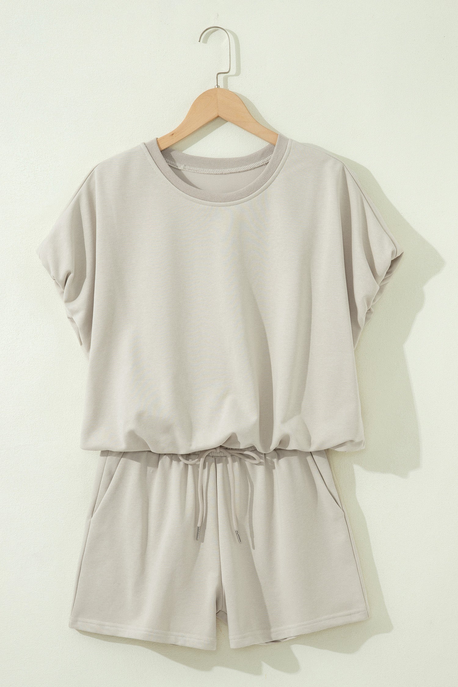 Puffy Loose Top & Drawstring Shorts Set – Smoke Grey & Light Blue