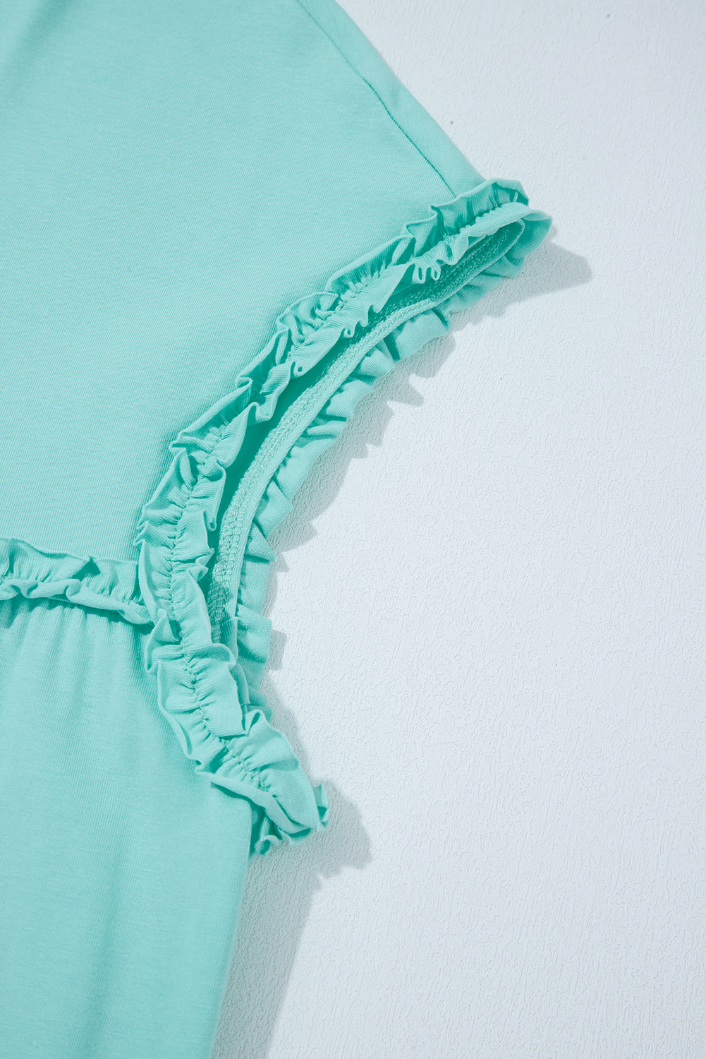 Beige & Mint Green Frilled Trim Crew Neck Loose Mini Dress S-XL