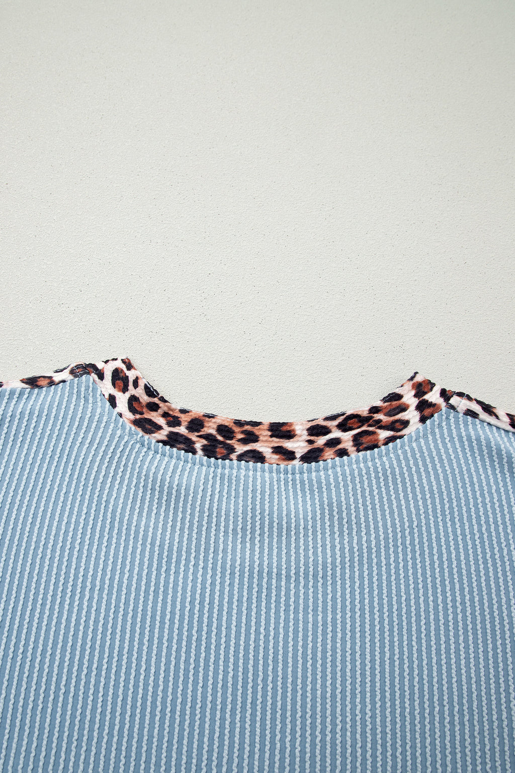 Ribbed Twist Short Set with Leopard Trim | Sky Blue, Light Grey & Sachet Pink