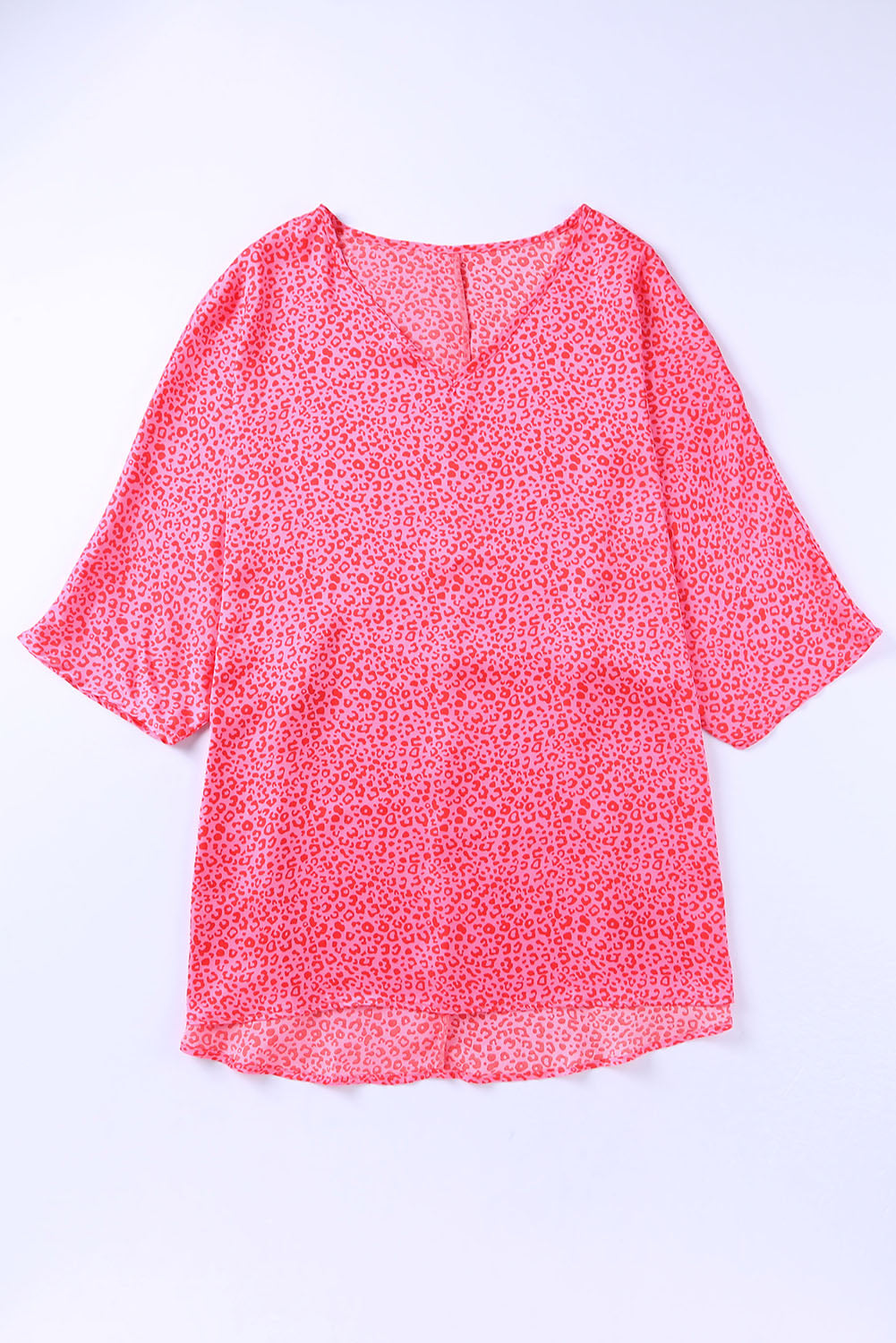 Shop Women's Leopard Print Oversized V-Neck Half Sleeve Top Blouse Pink Rose at LivelyLooks