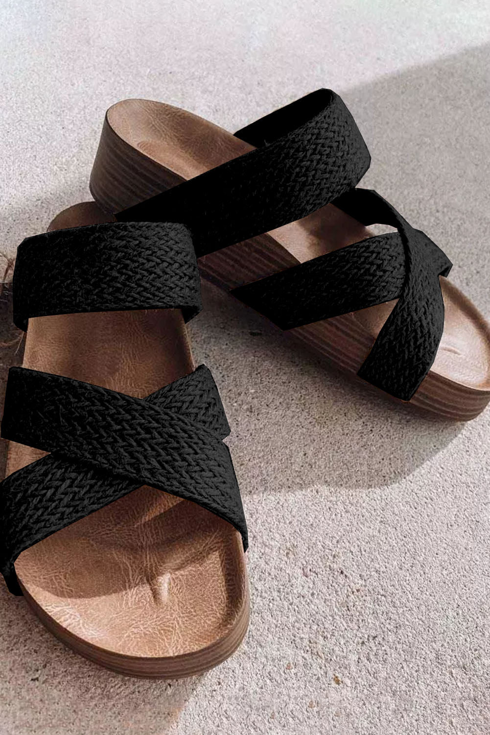 LivelyLooks Woven Crisscross Platform Slip-On Sandals Beige Brown Black EU37-42 women's fashion