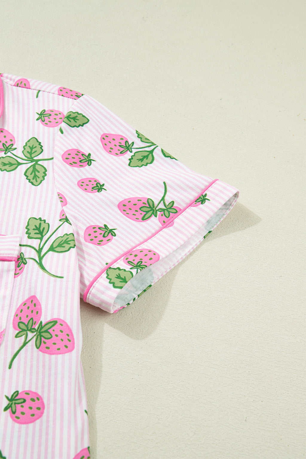Shop Pink Strawberry Stripe Pyjama Set Short Sleeve Shirt & Shorts at LivelyLooks