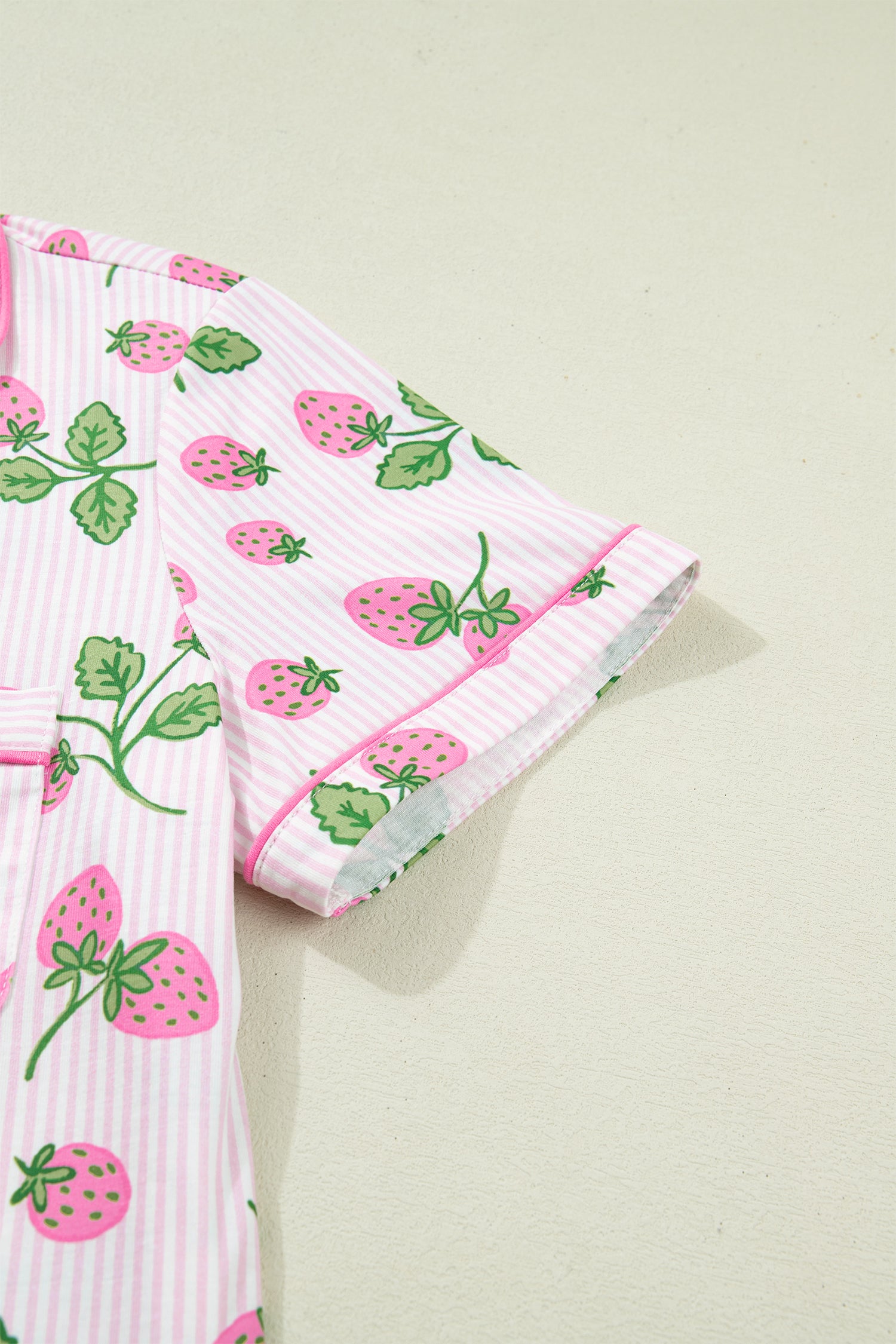 Shop Pink Strawberry Stripe Pyjama Set Short Sleeve Shirt & Shorts at LivelyLooks