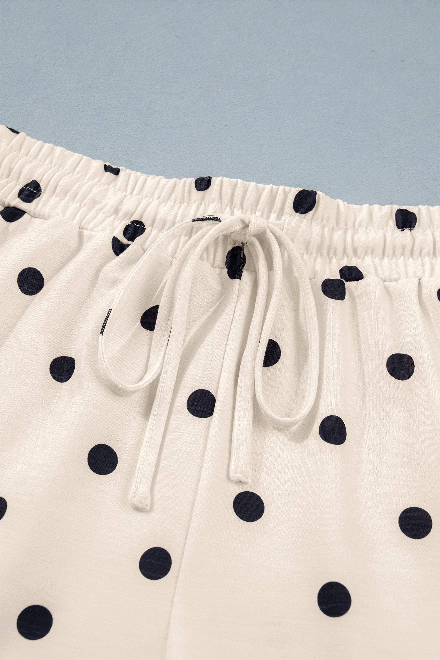 LivelyLooks White Polka Dot Exposed Seam Loose Tee & Drawstring Shorts Set S-XL women's fashion