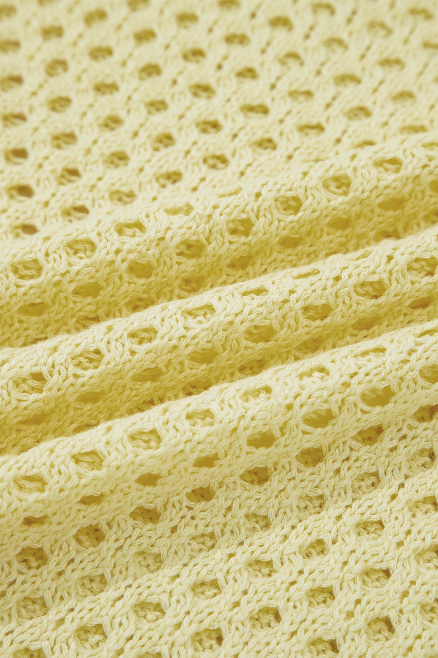 LivelyLooks Yellow Cream Scalloped Trim Hollow Out Knit Long Sleeve Top women's fashion