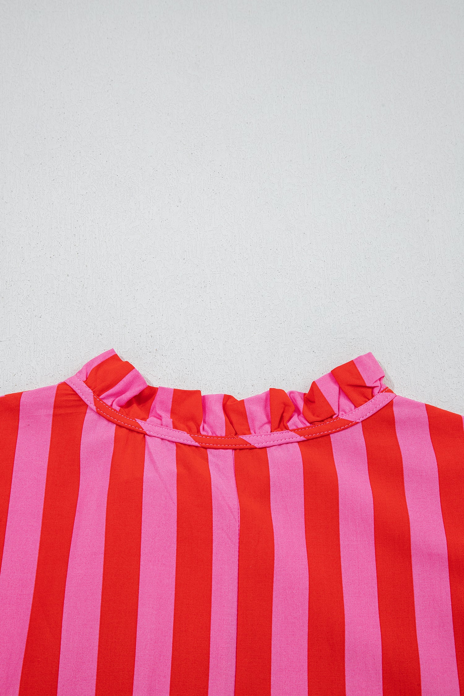 Striped Puff Sleeve Mini Dress | Half Button Loose Fit | Red & Yellow