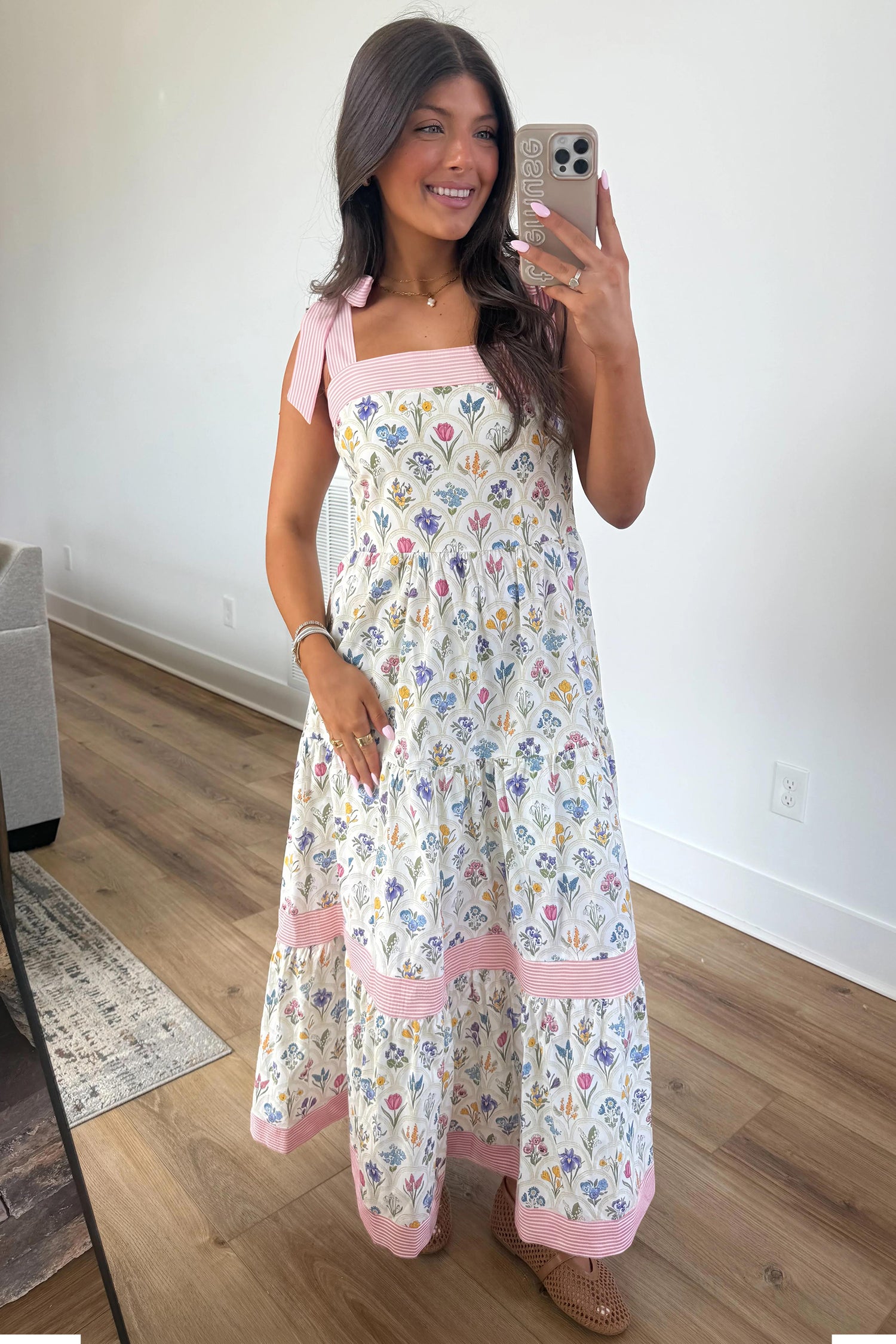 Floral Print Knot Strap A-Line Maxi Dress | Multicolour
