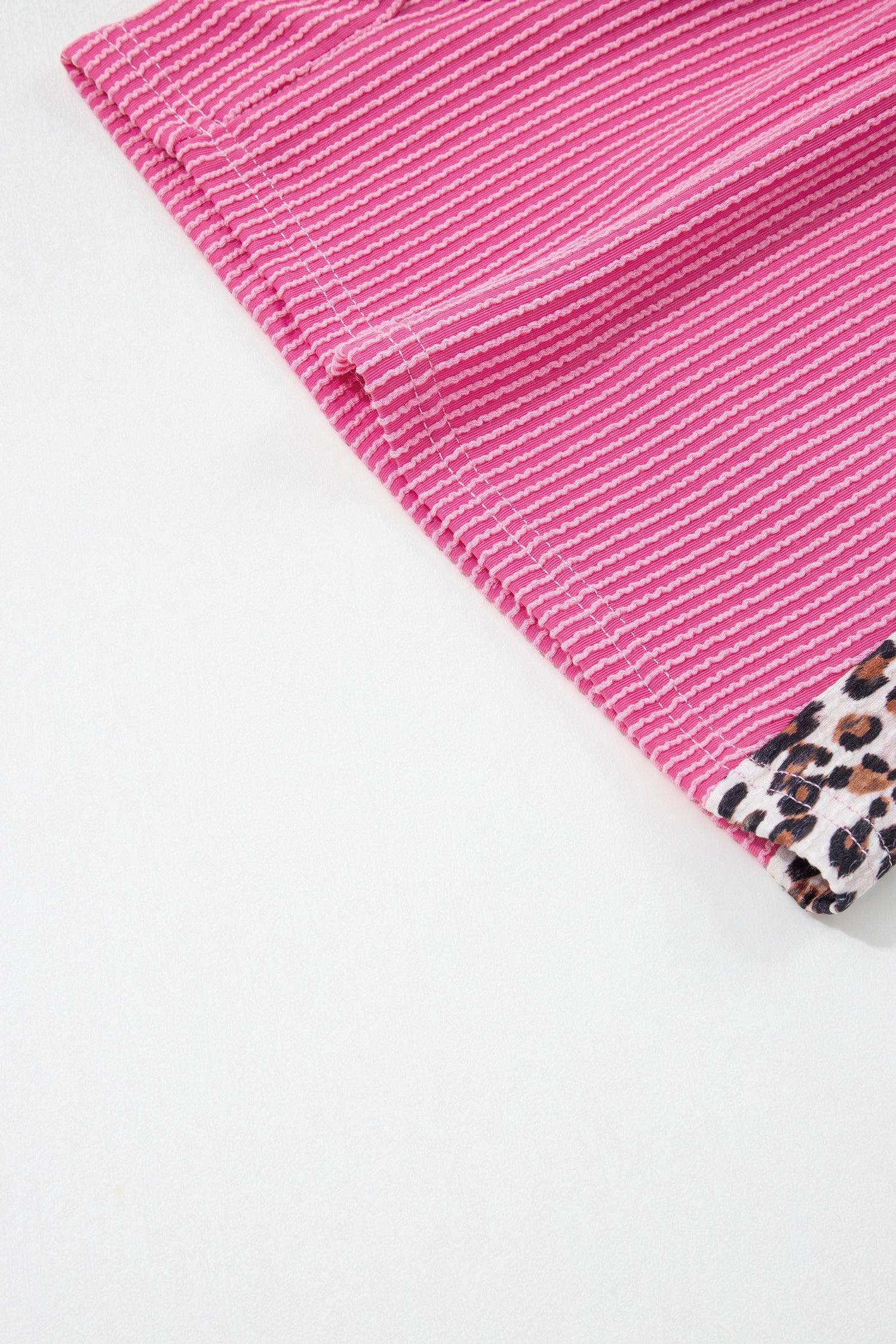 Ribbed Twist Short Set with Leopard Trim | Sky Blue, Light Grey & Sachet Pink