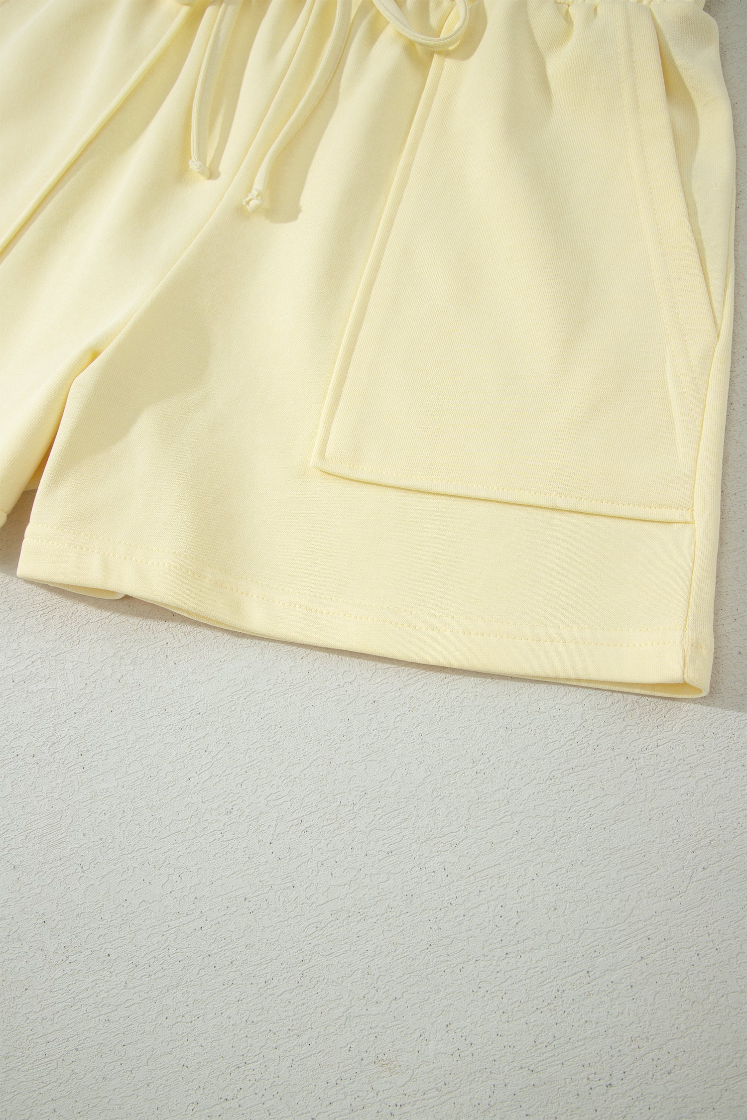 Yellow Cream Solid Tee & Drawstring Shorts Comfy 2-Piece Set