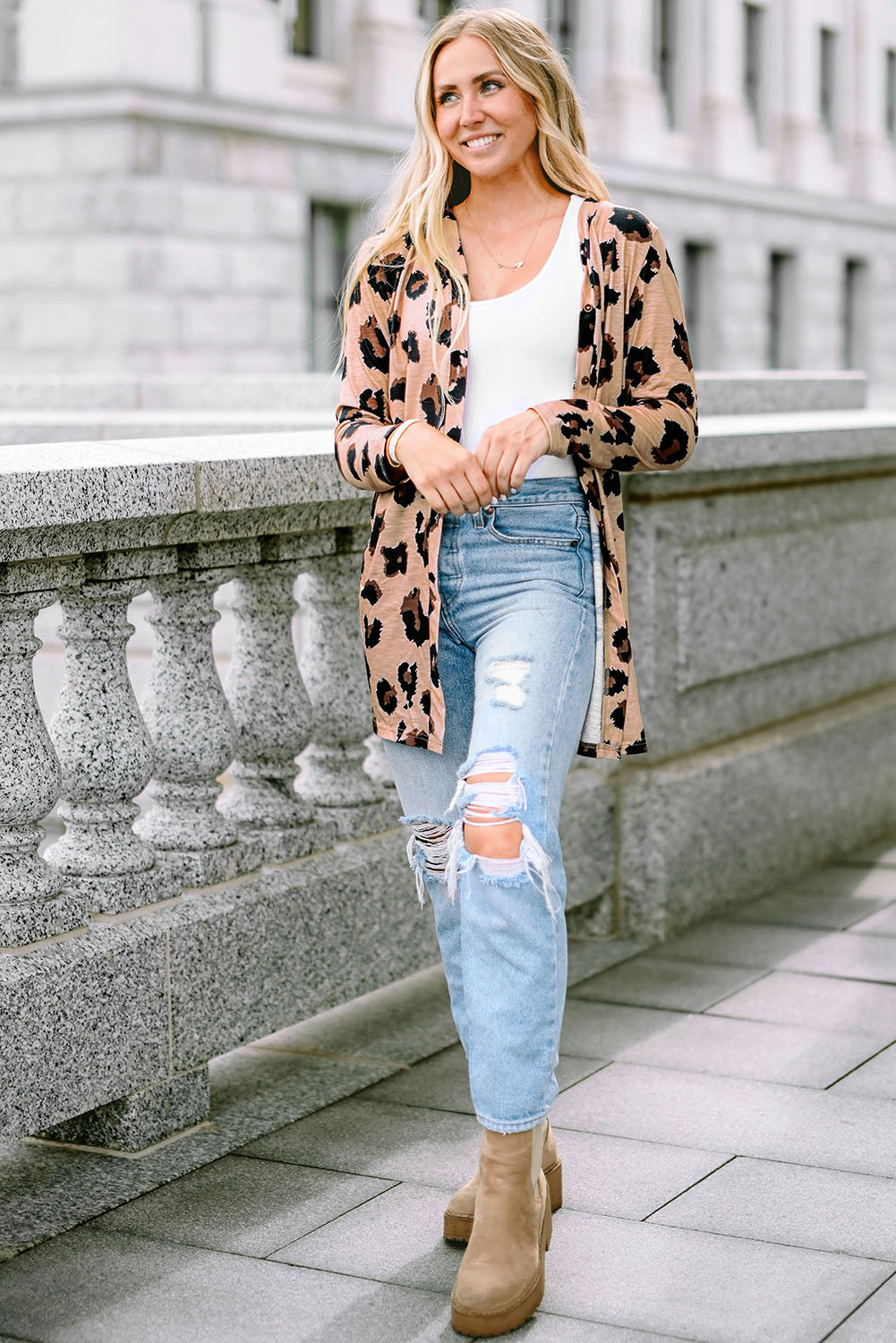 LivelyLooks Leopard Print Open Front Knit Cardigan S-2XL women's fashion