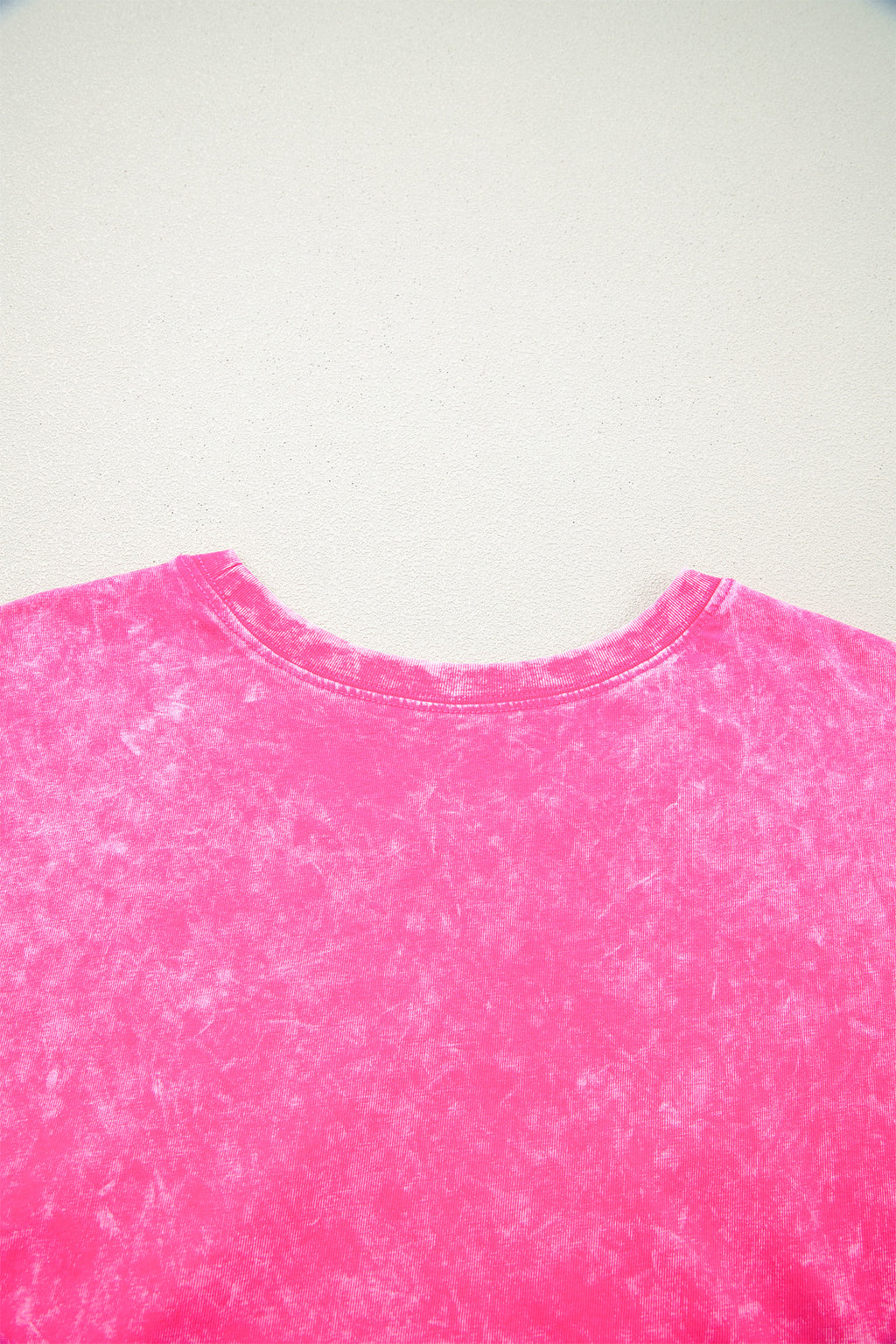 LivelyLooks Women's Mineral Wash Cotton Crew Neck Tee & Shorts Set Pink S-XL women's fashion