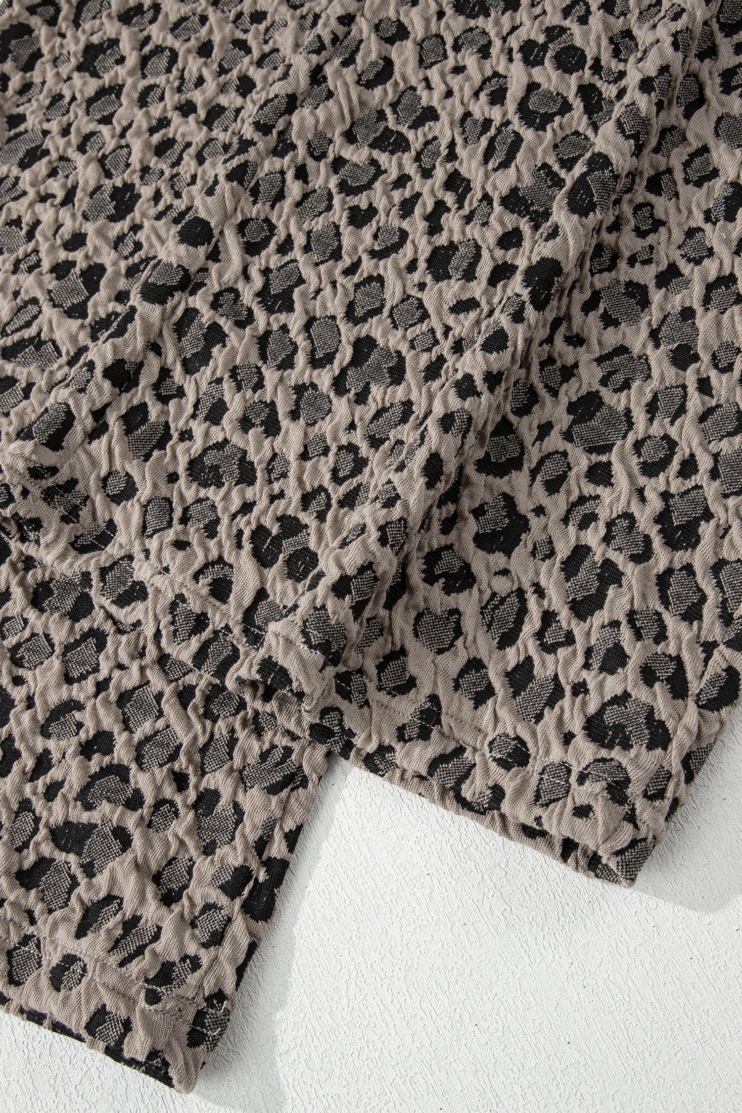 Khaki Jacquard Leopard Half Sleeve Jumper & Wide Leg Pant Set | UK 8–22