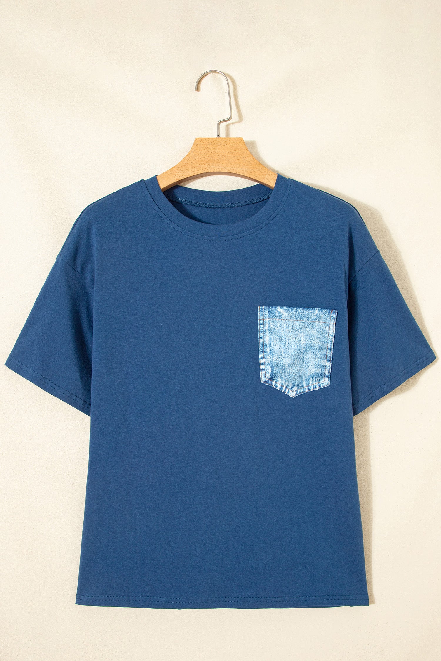 LivelyLooks Sail Blue Colour Block Chest Pocket Casual Short Sleeve Top women's fashion