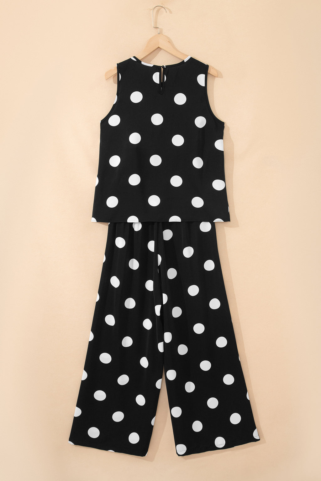 Black Polka Dot Pleated Tank & Wide Leg Trousers Two-Piece Outfit