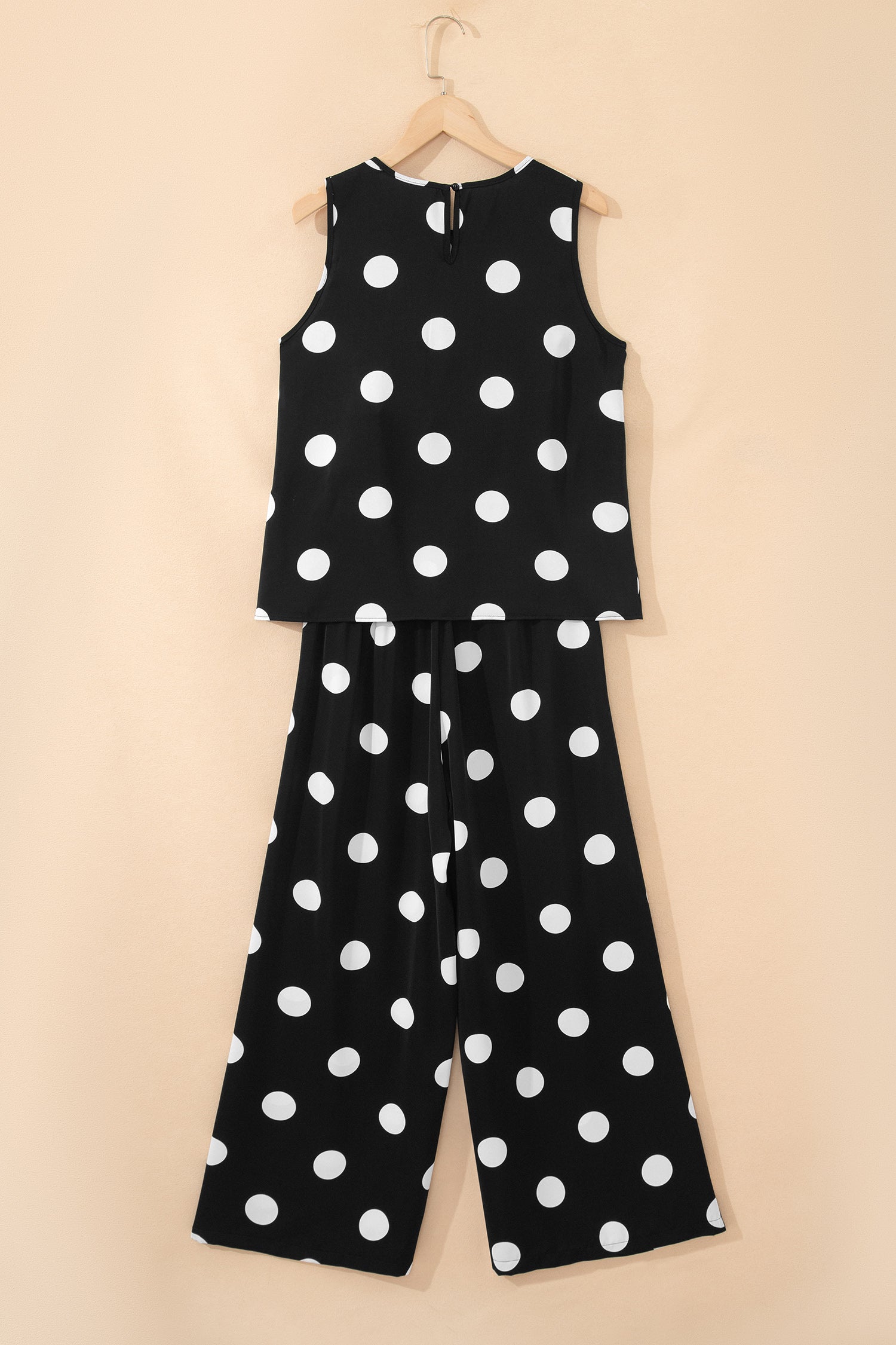 Black Polka Dot Pleated Tank & Wide Leg Trousers Two-Piece Outfit