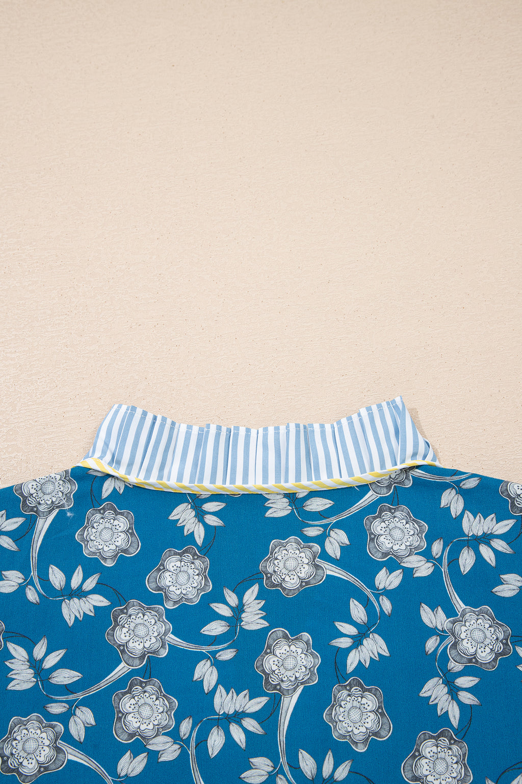 Blue Striped Trim Half Button Short Sleeve Floral Mini Dress S-XL