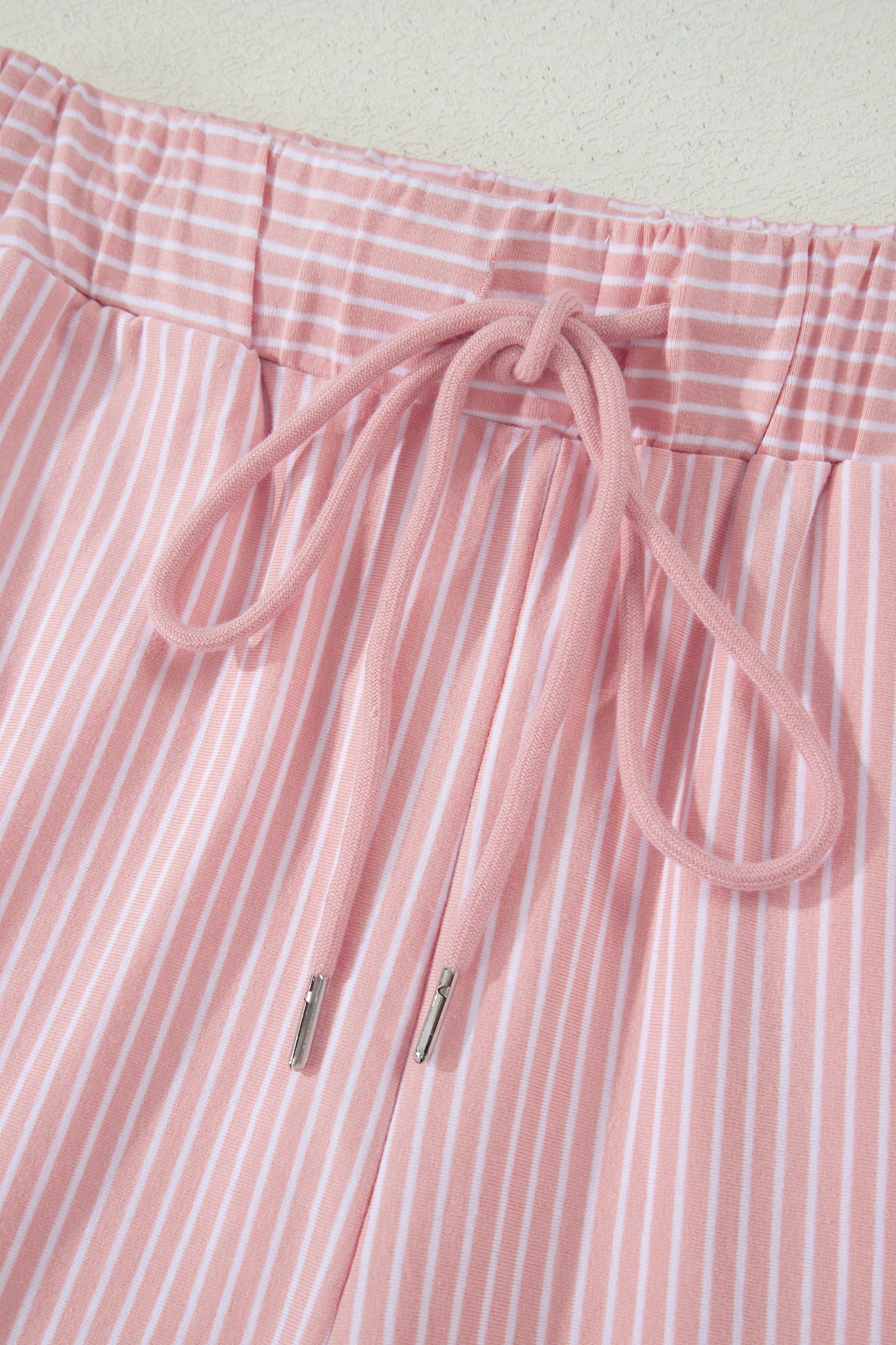 Stripe Dolman Sleeve Polo Shirt and Drawstring Shorts Set Two Piece Co-ord