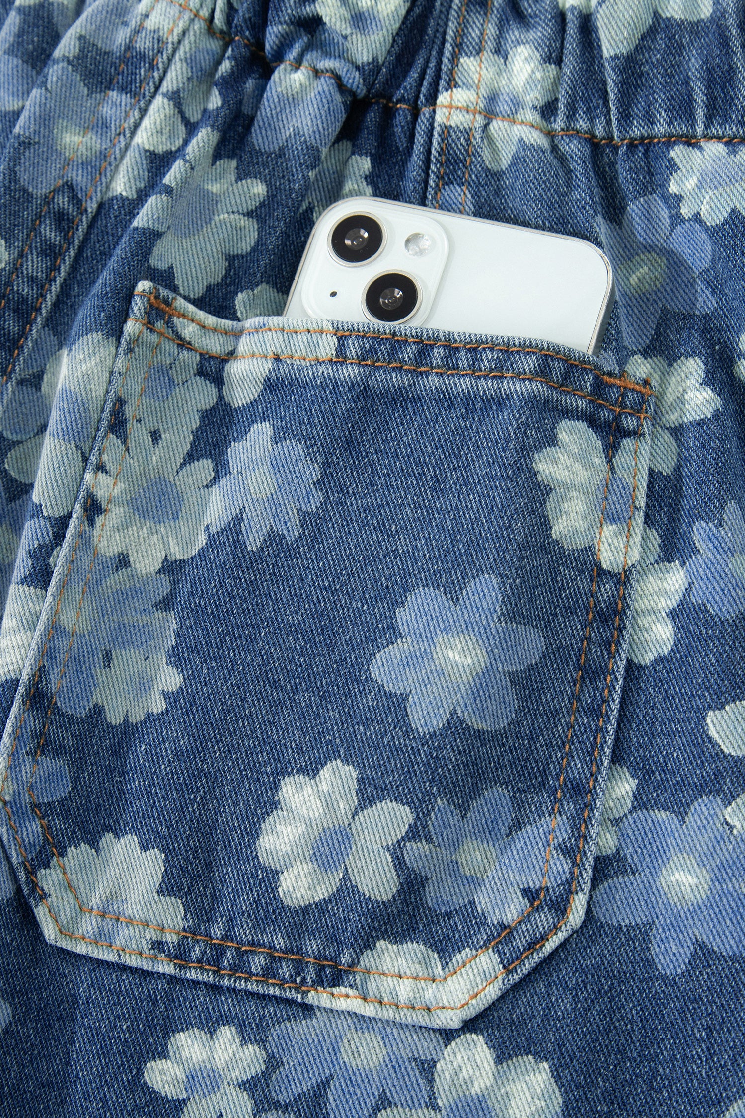 LivelyLooks Sky Blue Dainty Floral Print Drawstring Barrel Jeans Sz 4–16 women's fashion