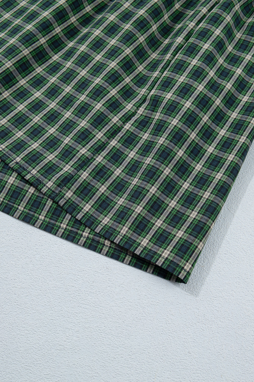 Green Plaid Square Neck Shirred Ruffle Hem Mini Dress S-XL