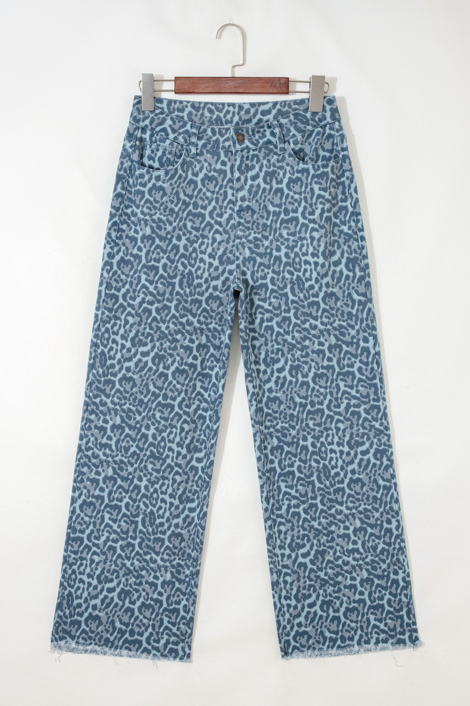 Women's Leopard Print Wide Leg High Waist Jeans | Brown, Grey, Blue & Pink at LivelyLooks