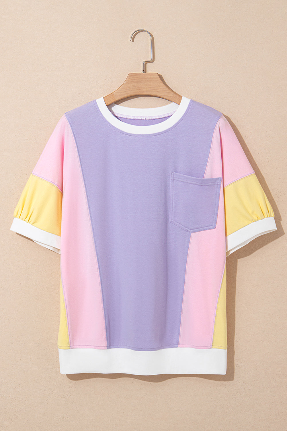 Women's Colour Block Patchwork Oversized T-Shirt Half Sleeve | Purple at LivelyLooks