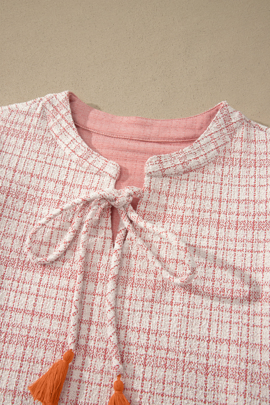 White Jacquard Textured Contrast Trim Tassel Tie Short Sleeve Shift Dress S-XL