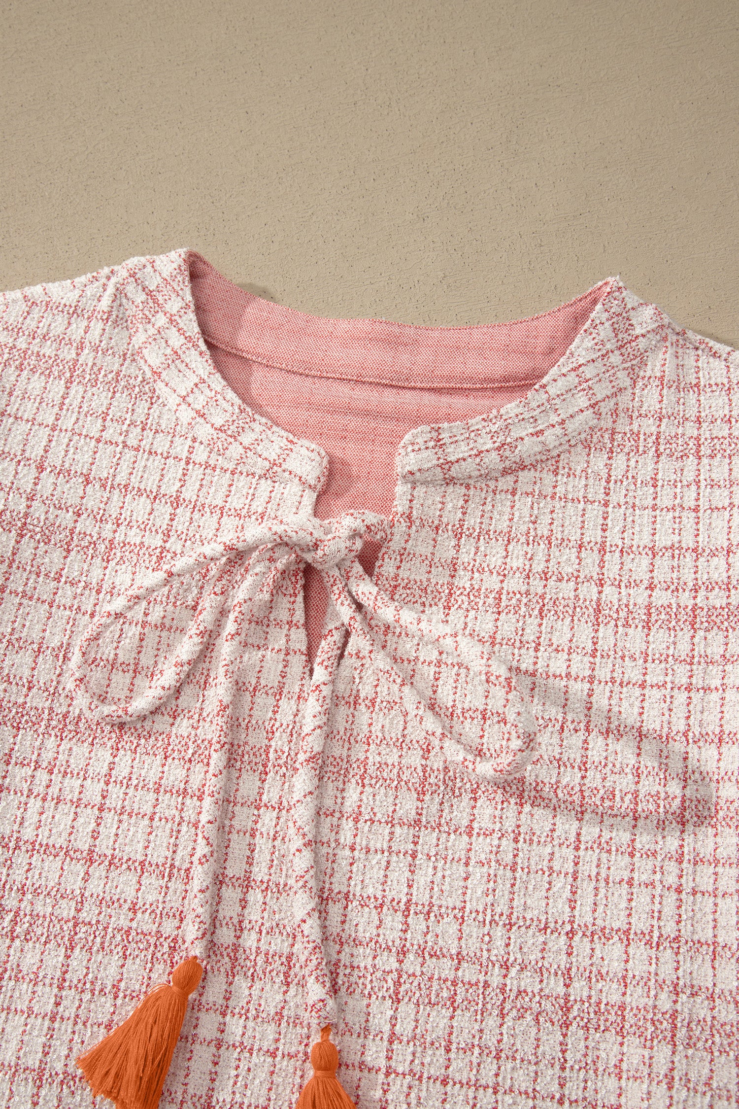 White Jacquard Textured Contrast Trim Tassel Tie Short Sleeve Shift Dress S-XL
