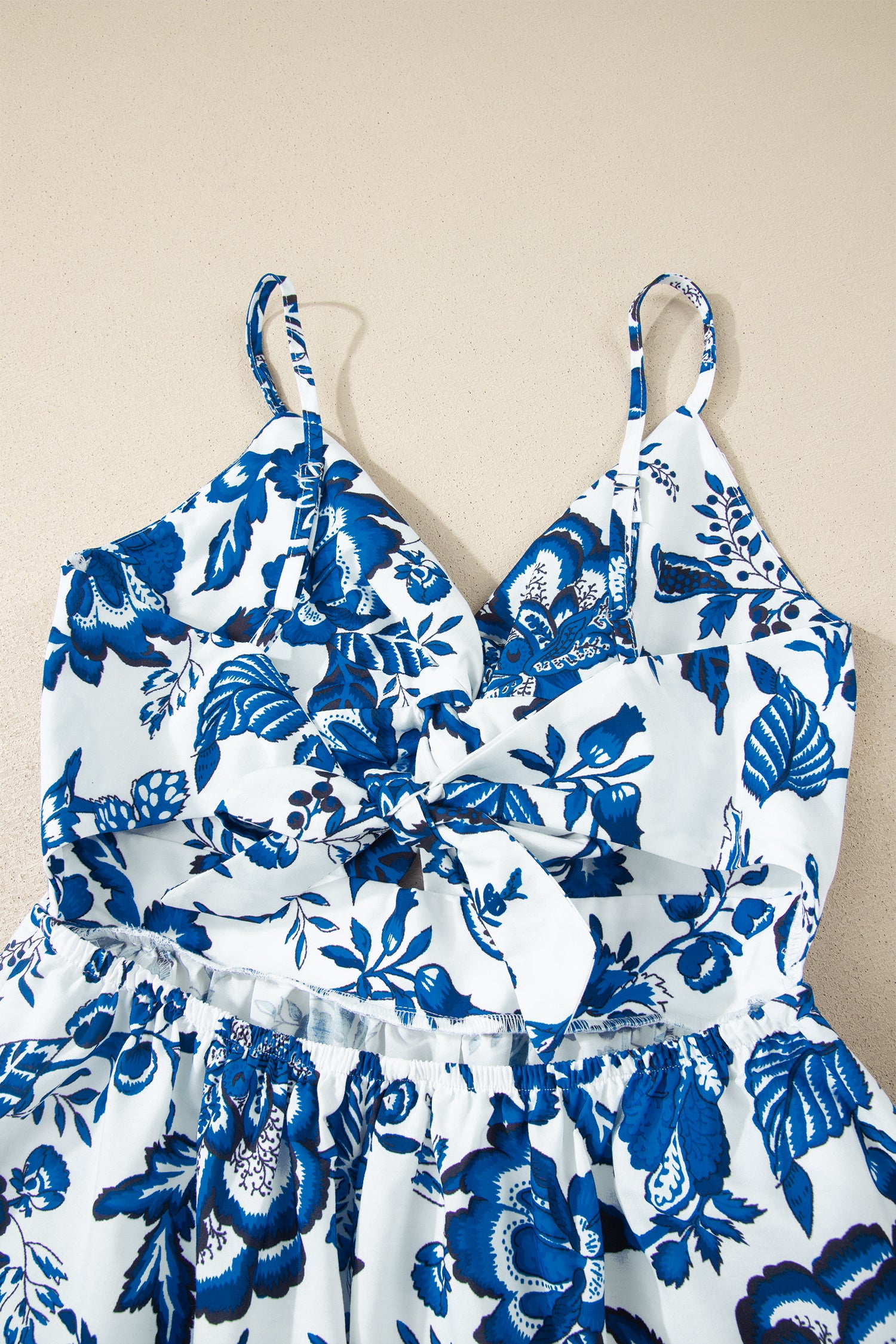 Women's Blue Floral Twisted Bust Spaghetti Strap Backless Maxi Dress S-XL at LivelyLooks