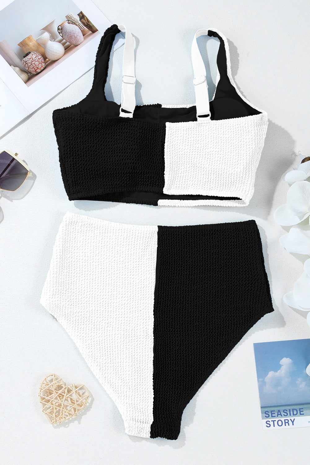LivelyLooks Corded Colour Block Square Neck High Waist Bikini Set S-2XL women's fashion