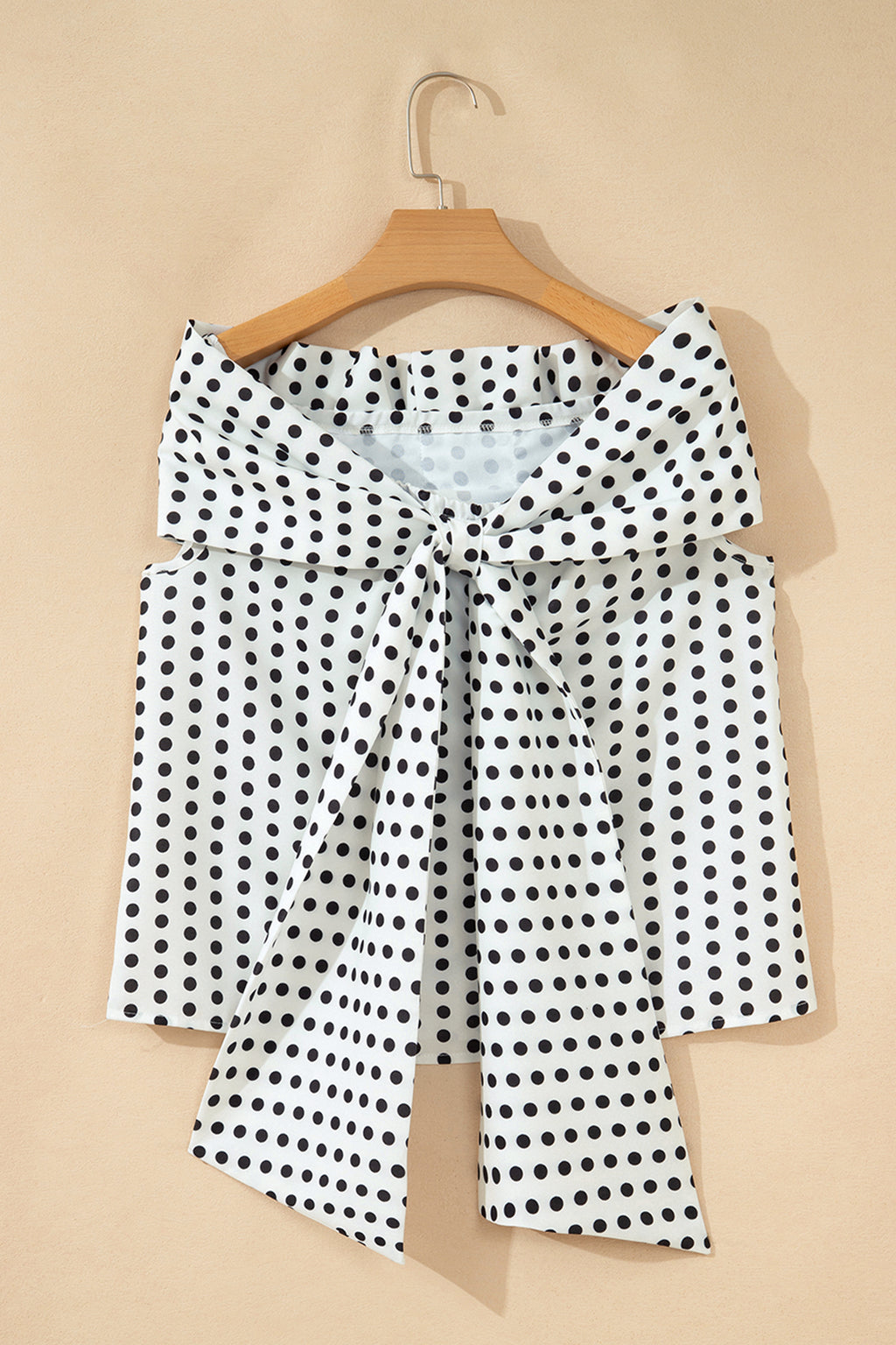 White Polka Dot Off Shoulder Blouse | Bow Knot Short Sleeve Top