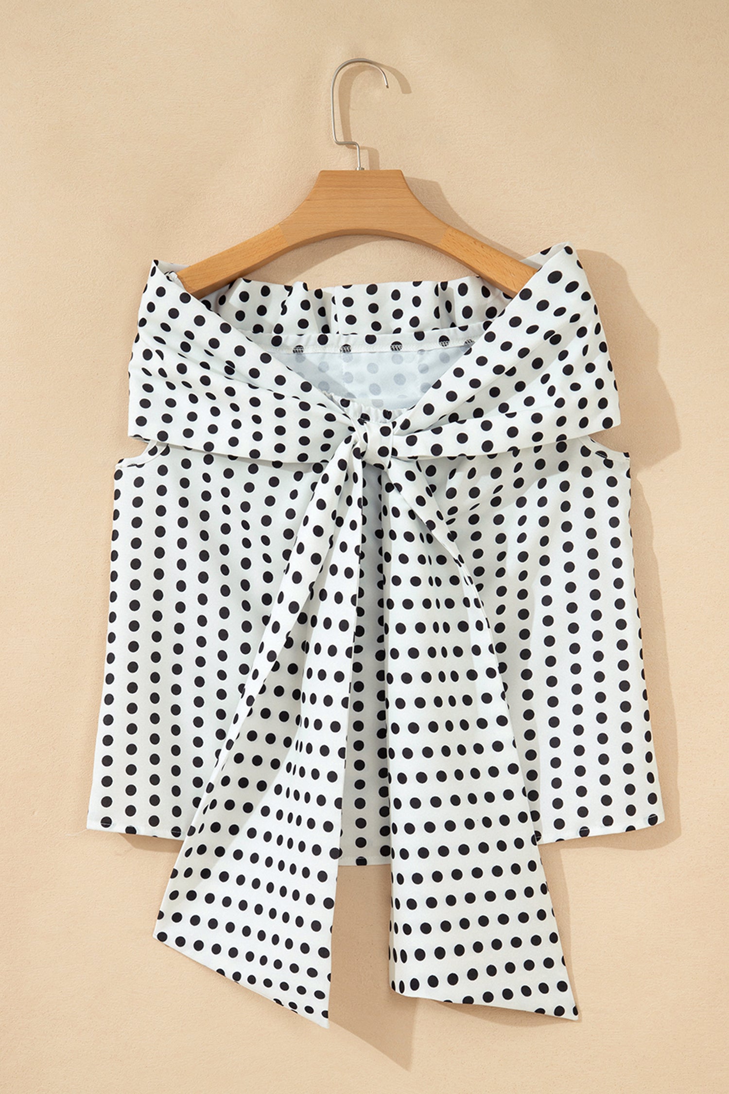 White Polka Dot Off Shoulder Blouse | Bow Knot Short Sleeve Top