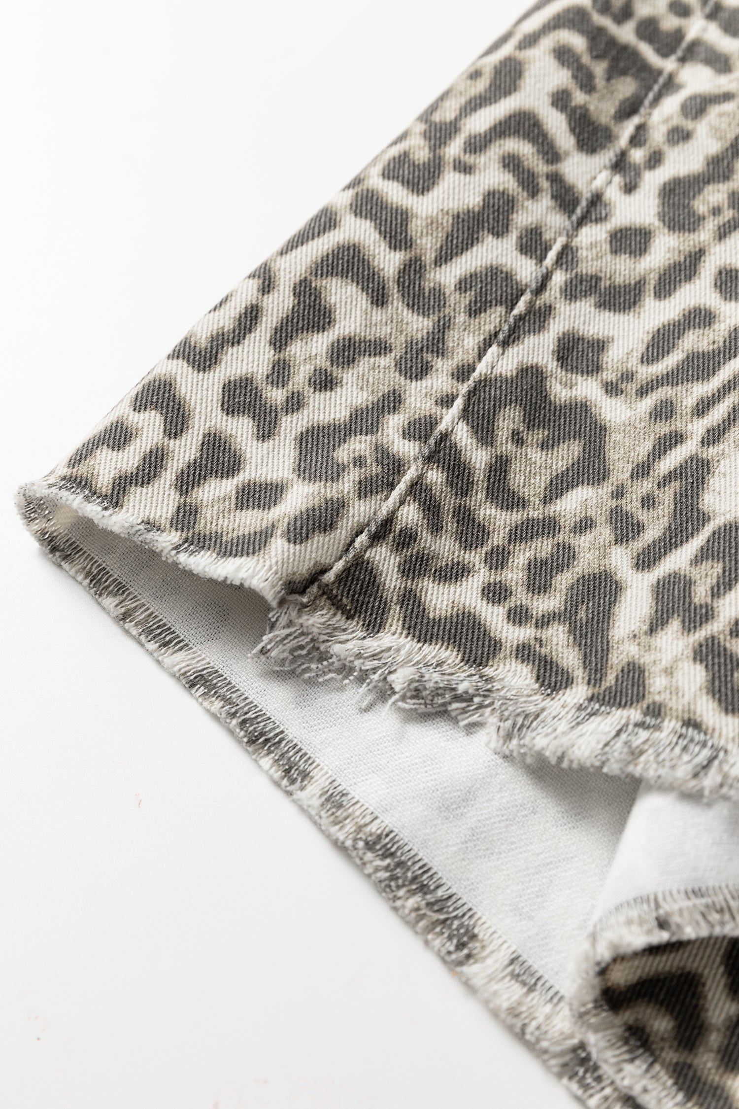 Brown Leopard Print Raw Hem Elastic Waist Wide Leg Jeans