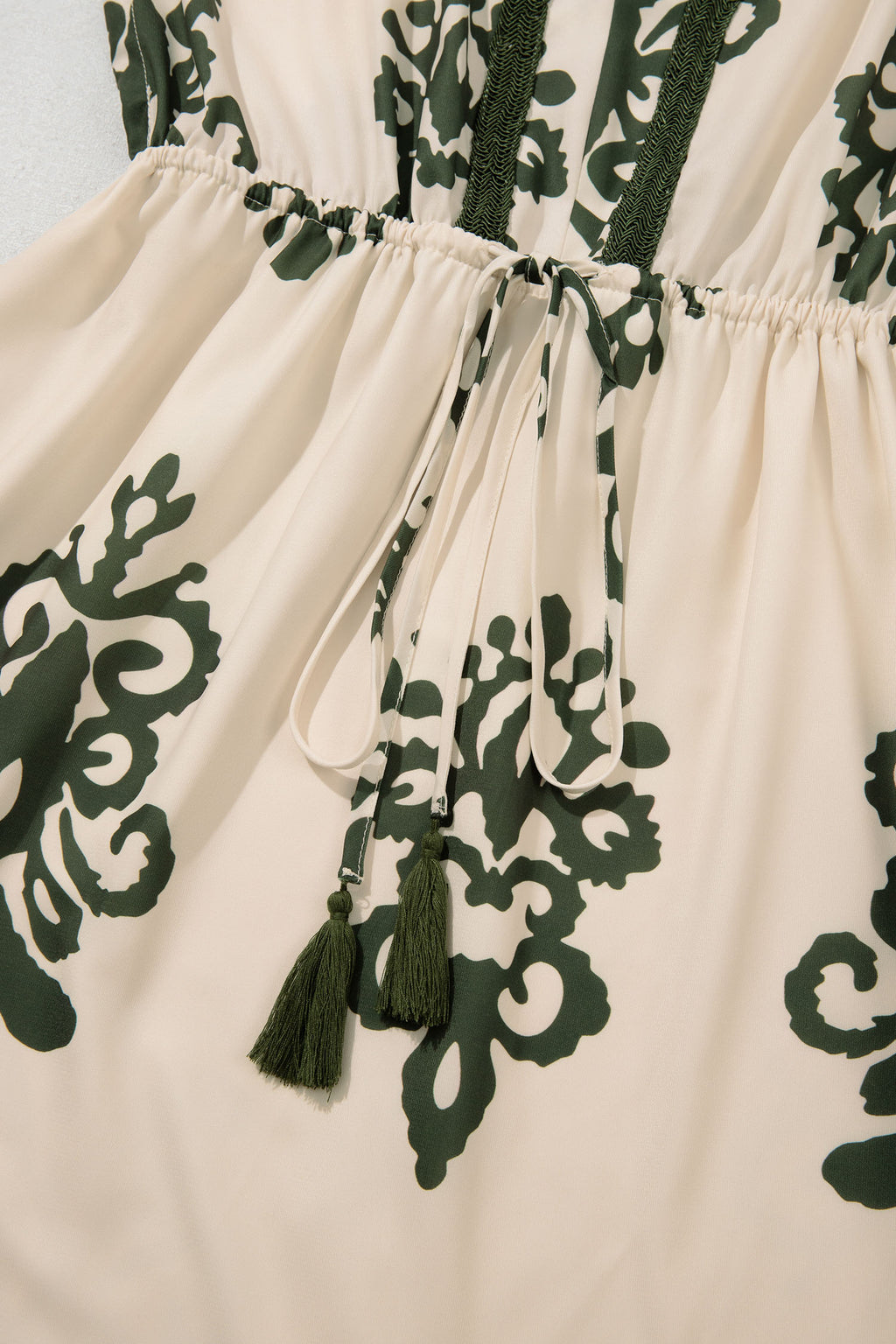 Abstract Print Embroidered V-Neck Dolman Sleeve Boho Midi Dress | Green & Apricot