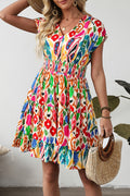 Women's Abstract Print V-Neck Dolman Sleeve Ruffle Tiered Mini Dress S-XL at LivelyLooks