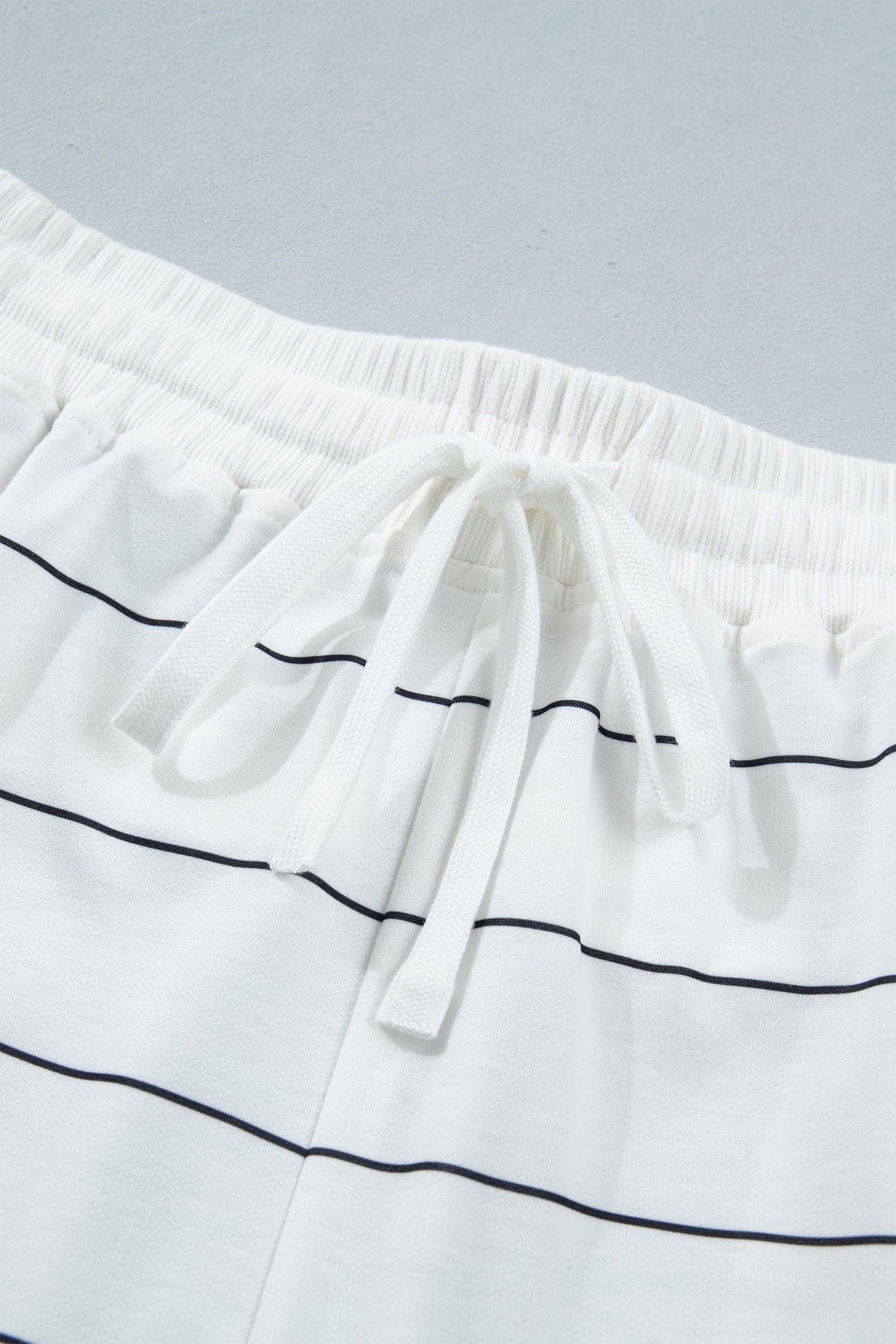 Stripe Half Sleeve Tee & Drawstring Shorts Co-ord Set – White & Black