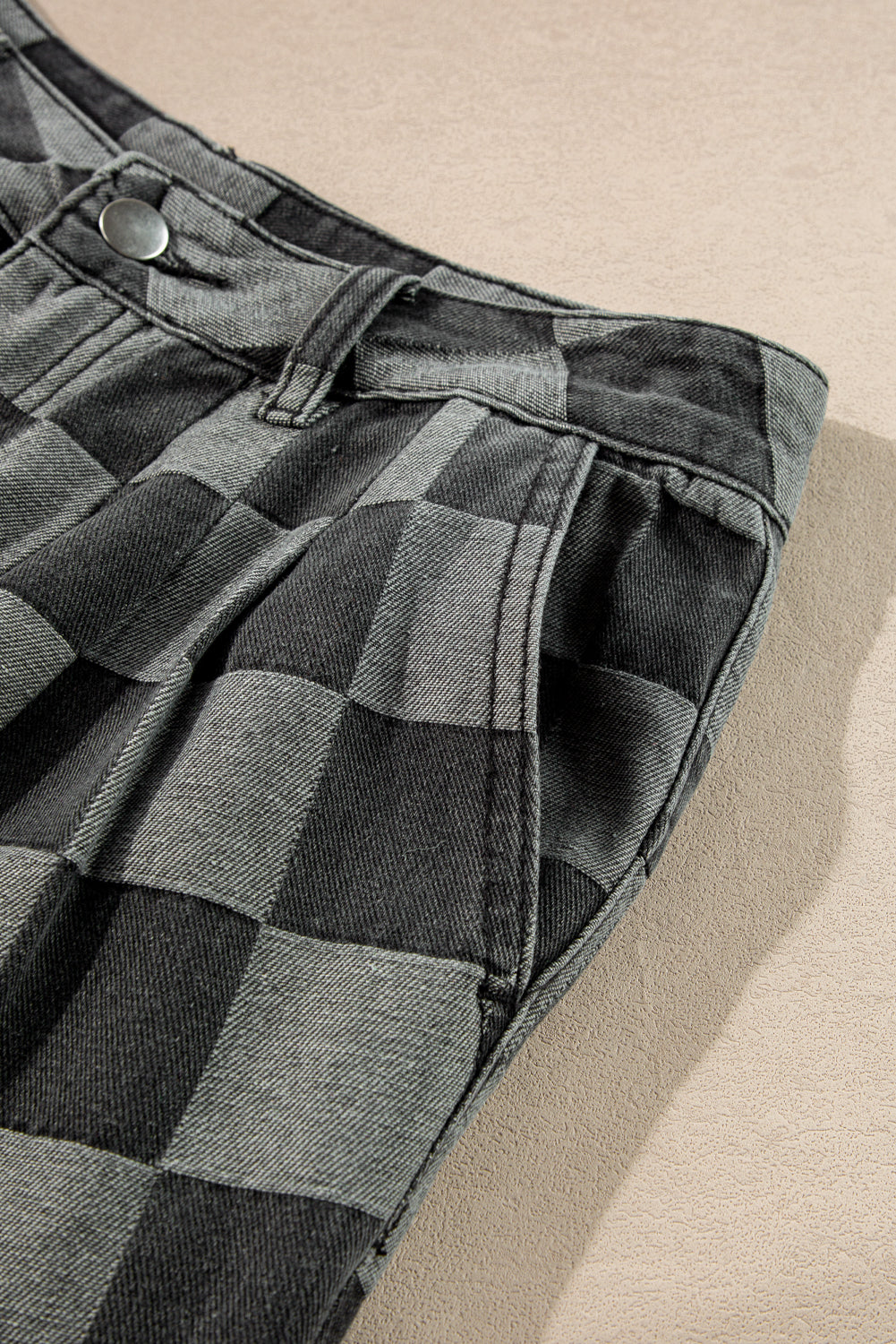 Shop Checkered Denim Wide Leg Jeans UK 8-20 at LivelyLooks