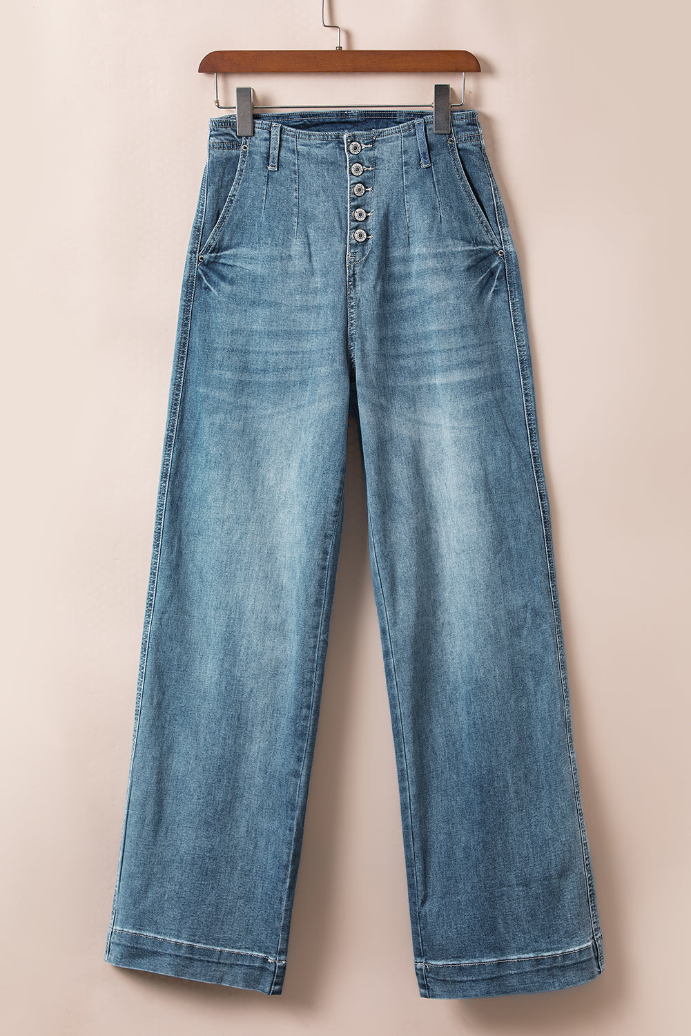 Women's Women's Medium Wash Straight Jeans Multi Button Loose Leg Sizes 6-16 at LivelyLooks