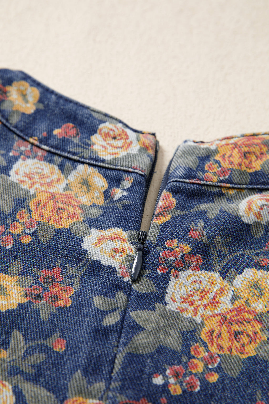 LivelyLooks Blue Retro Floral Print Bow Tie V-Neck Pleated Denim Romper women's fashion