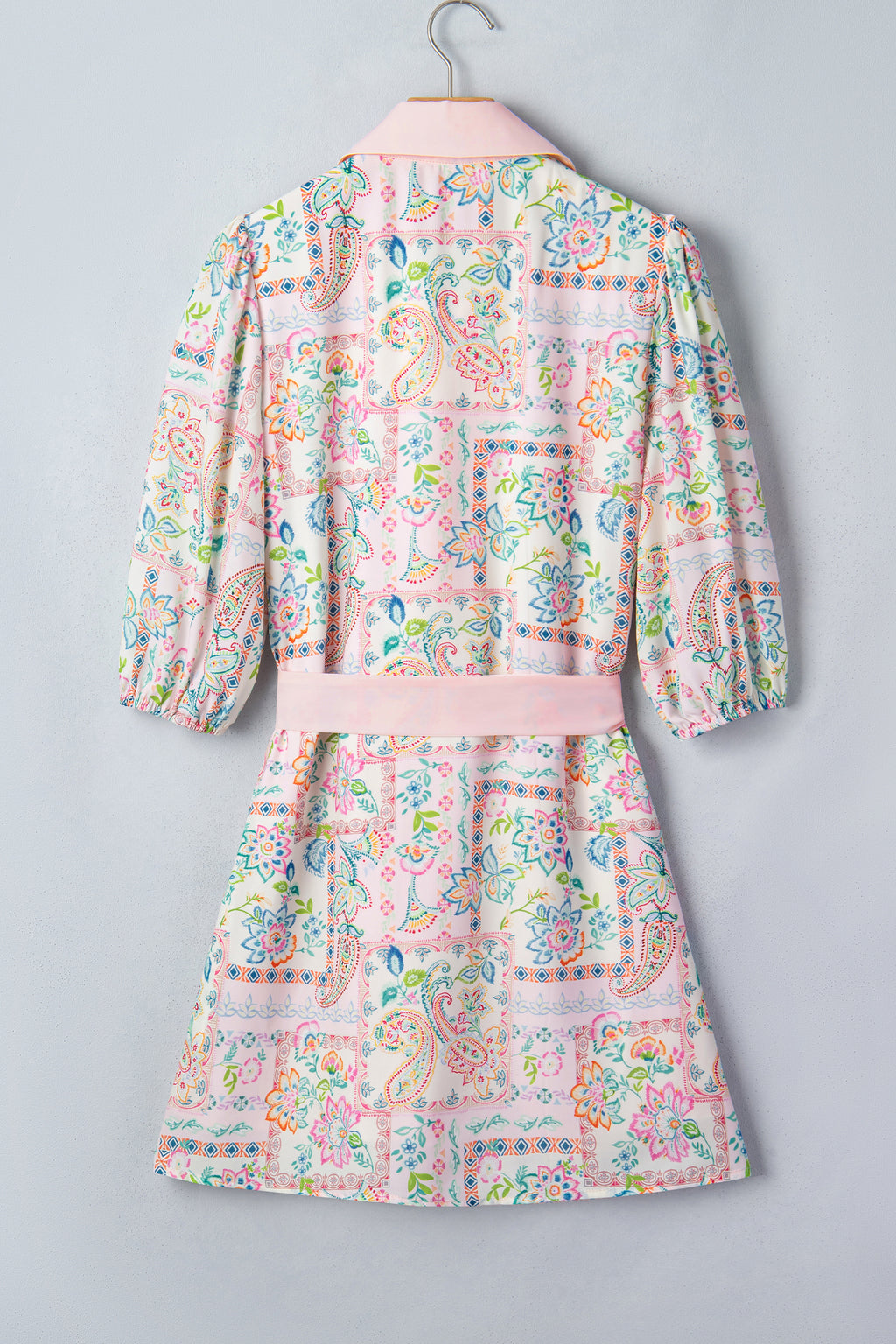 Shop Pink Boho Floral Print Belted Mini Dress | UK Sizes 8-20 at LivelyLooks
