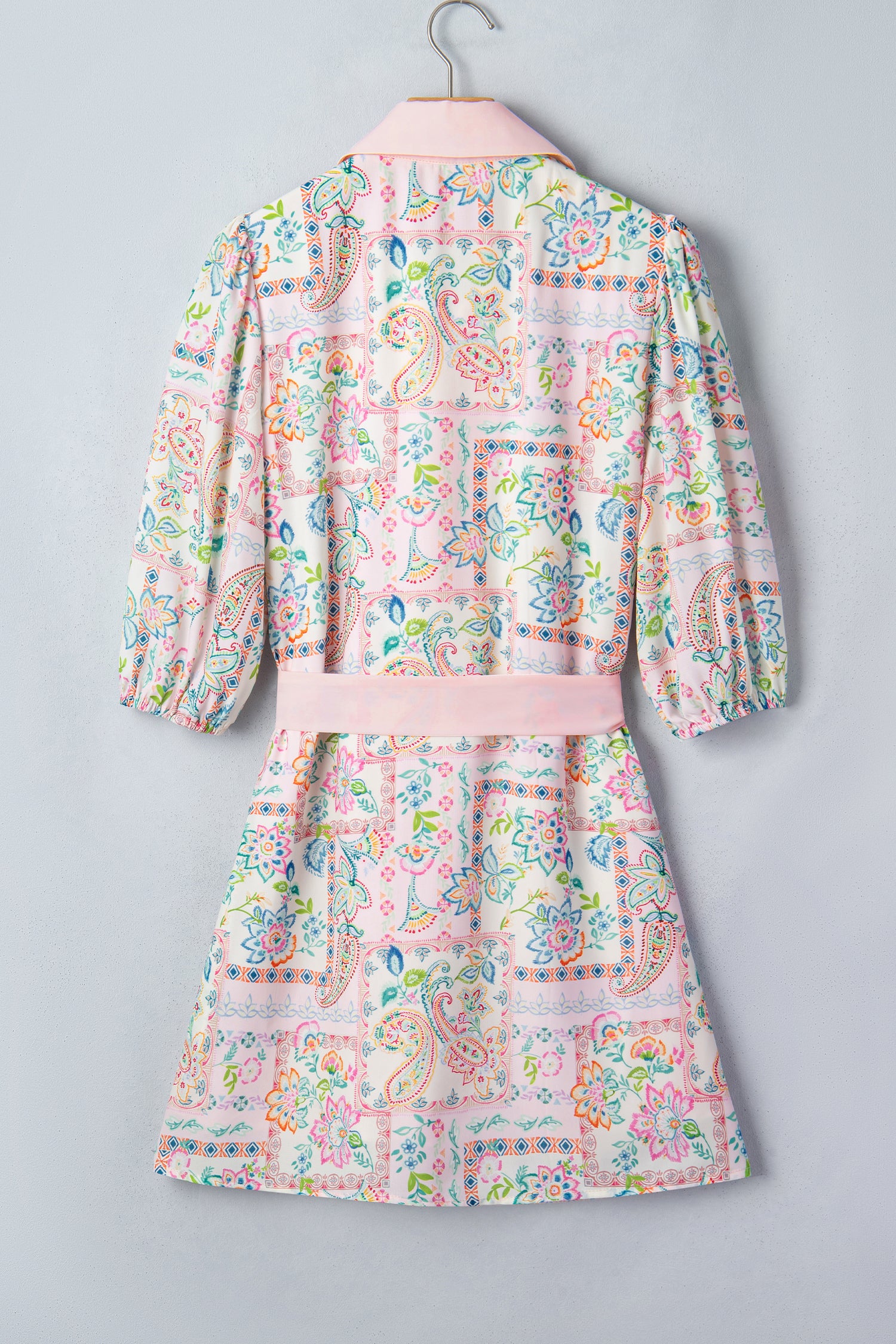 Shop Pink Boho Floral Print Belted Mini Dress | UK Sizes 8-20 at LivelyLooks