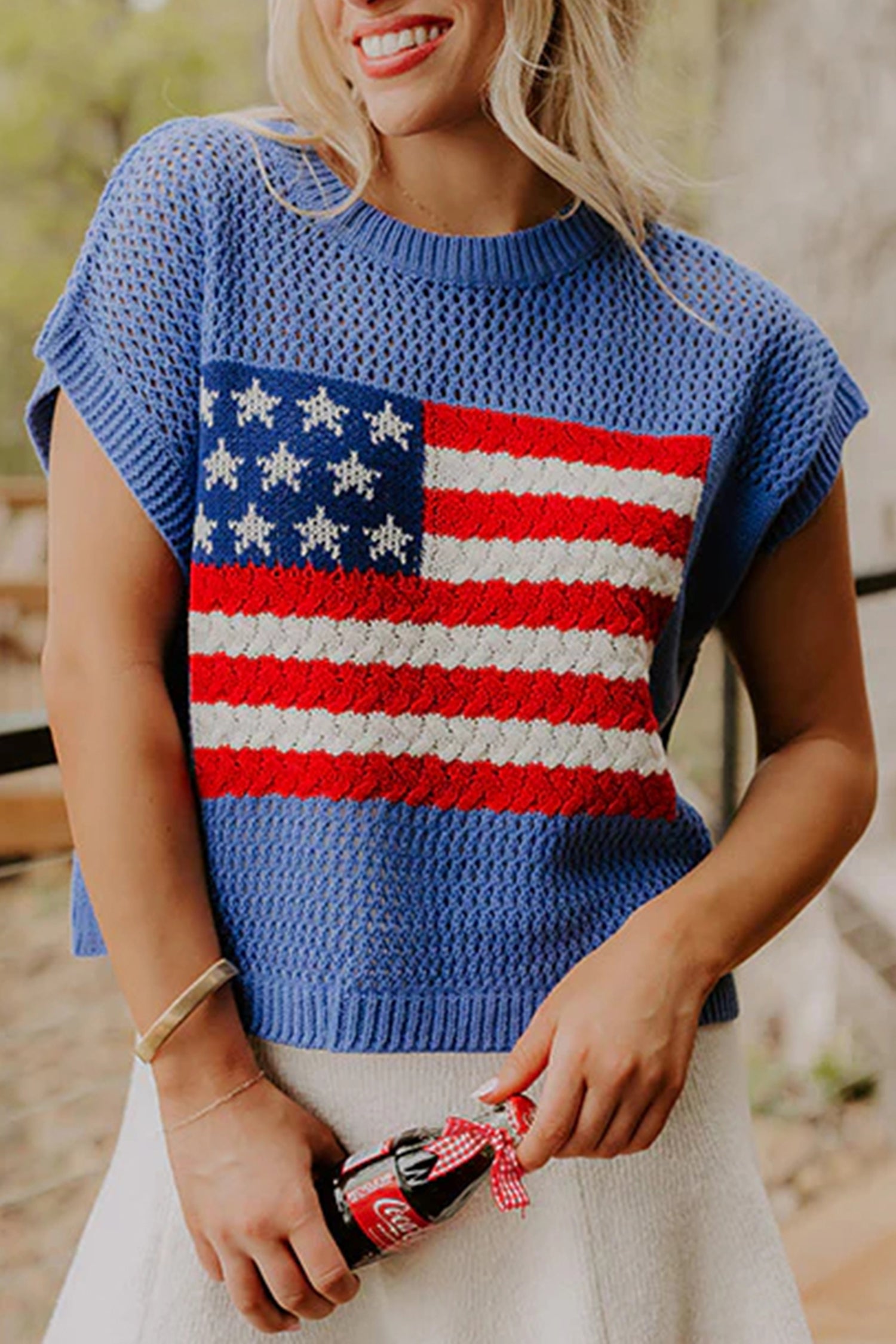 Women's Fiery Red Flag Graphic Short Sleeve Sweater Top at LivelyLooks