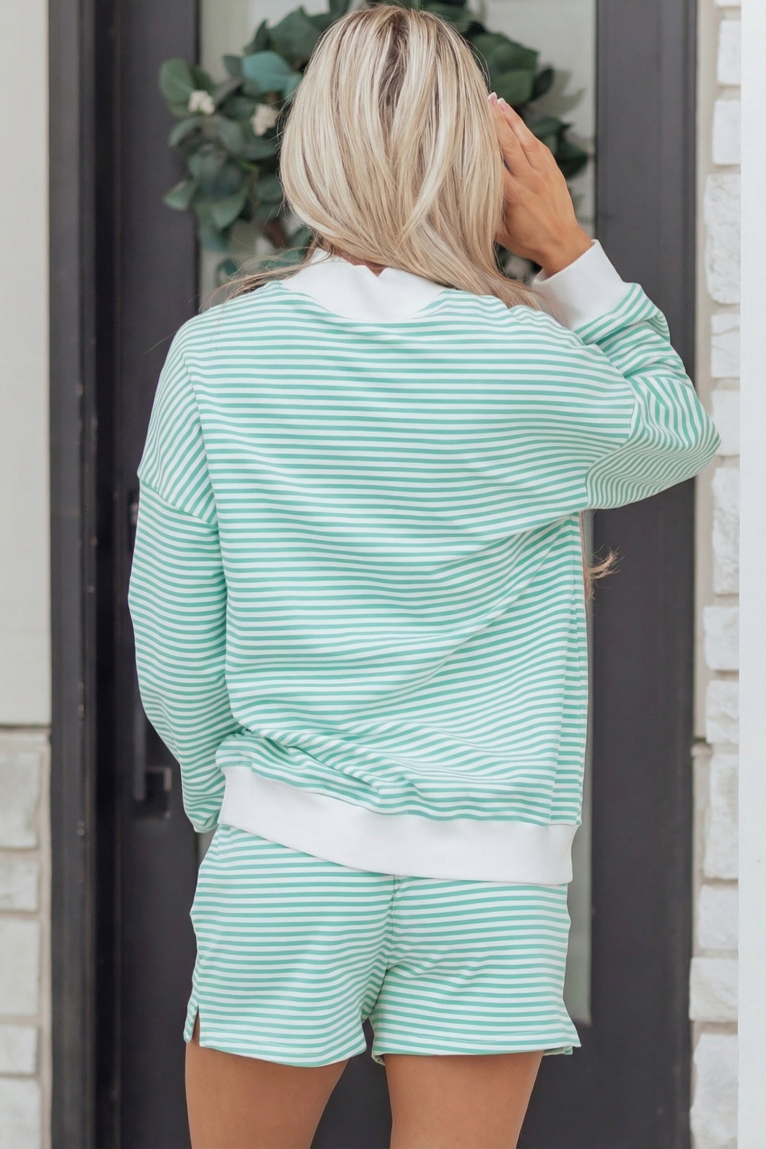 LivelyLooks Striped Oversized Mock Neck Sweatshirt & Shorts Co-ord Set | Blue, Pink, Green | S-XL women's fashion