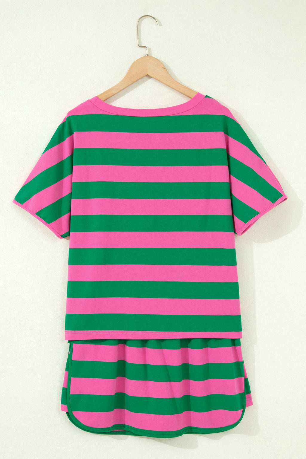 Striped Dolman Tee & Drawstring Skort Set – Pink, Rose & Yellow