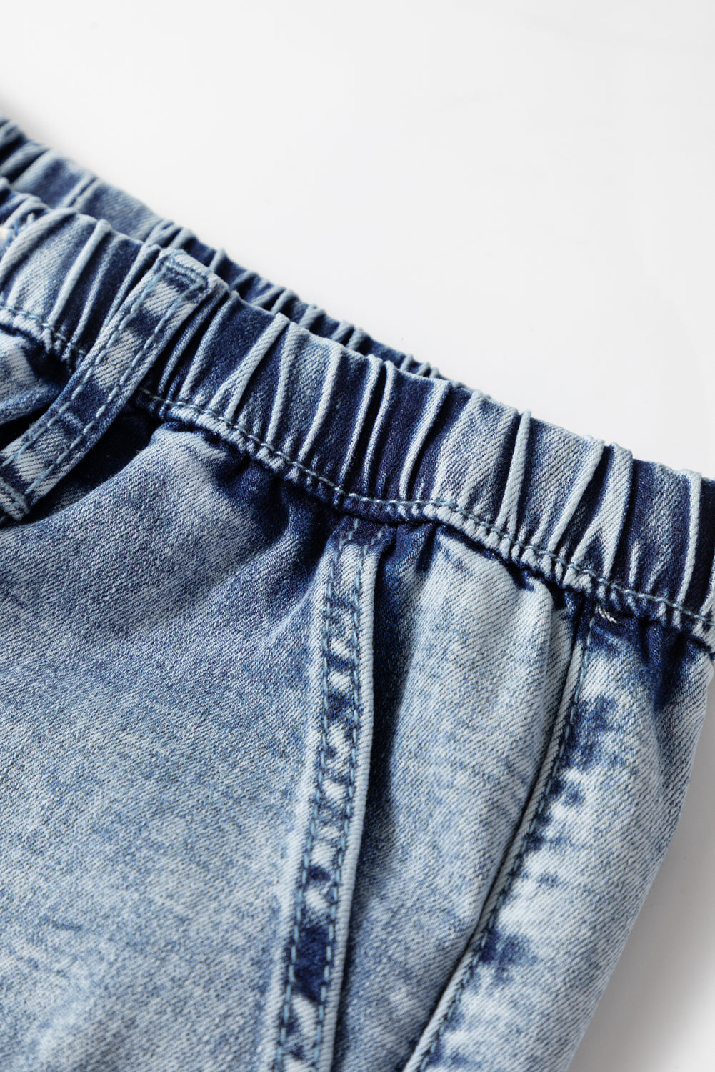Shop Ashleigh Blue Acid Wash Exposed Seam Drawstring Elastic Waist Barrel Jeans at LivelyLooks