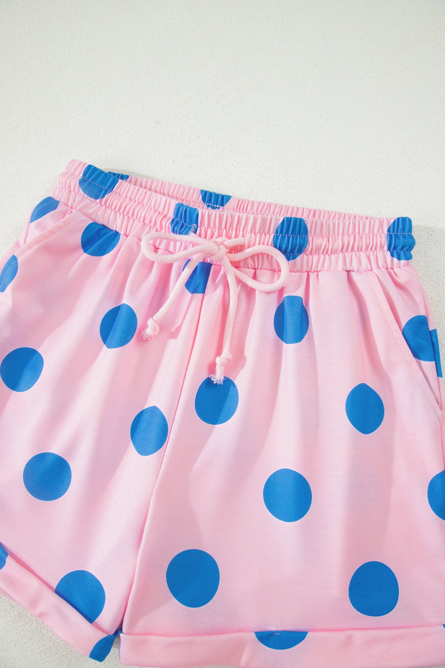 Polka Dot V-Neck Tee & Shorts Co-ord Set | Green, Pink & Beige S-XL