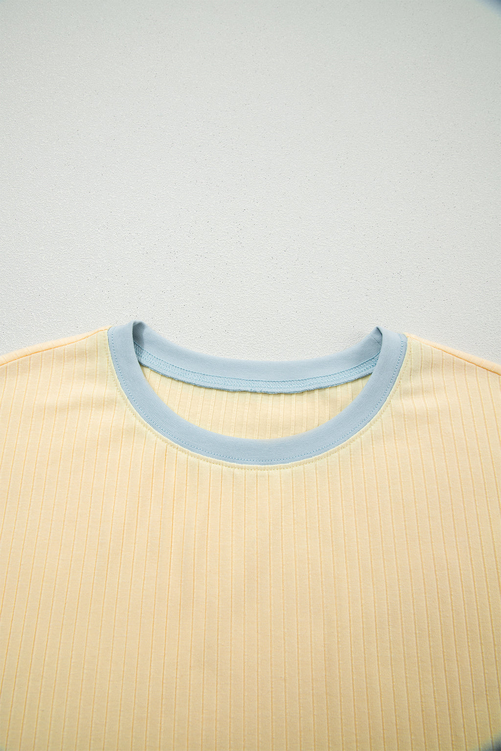 Mist Blue Ribbed Colour Block Tee & Shorts Co-ord Set
