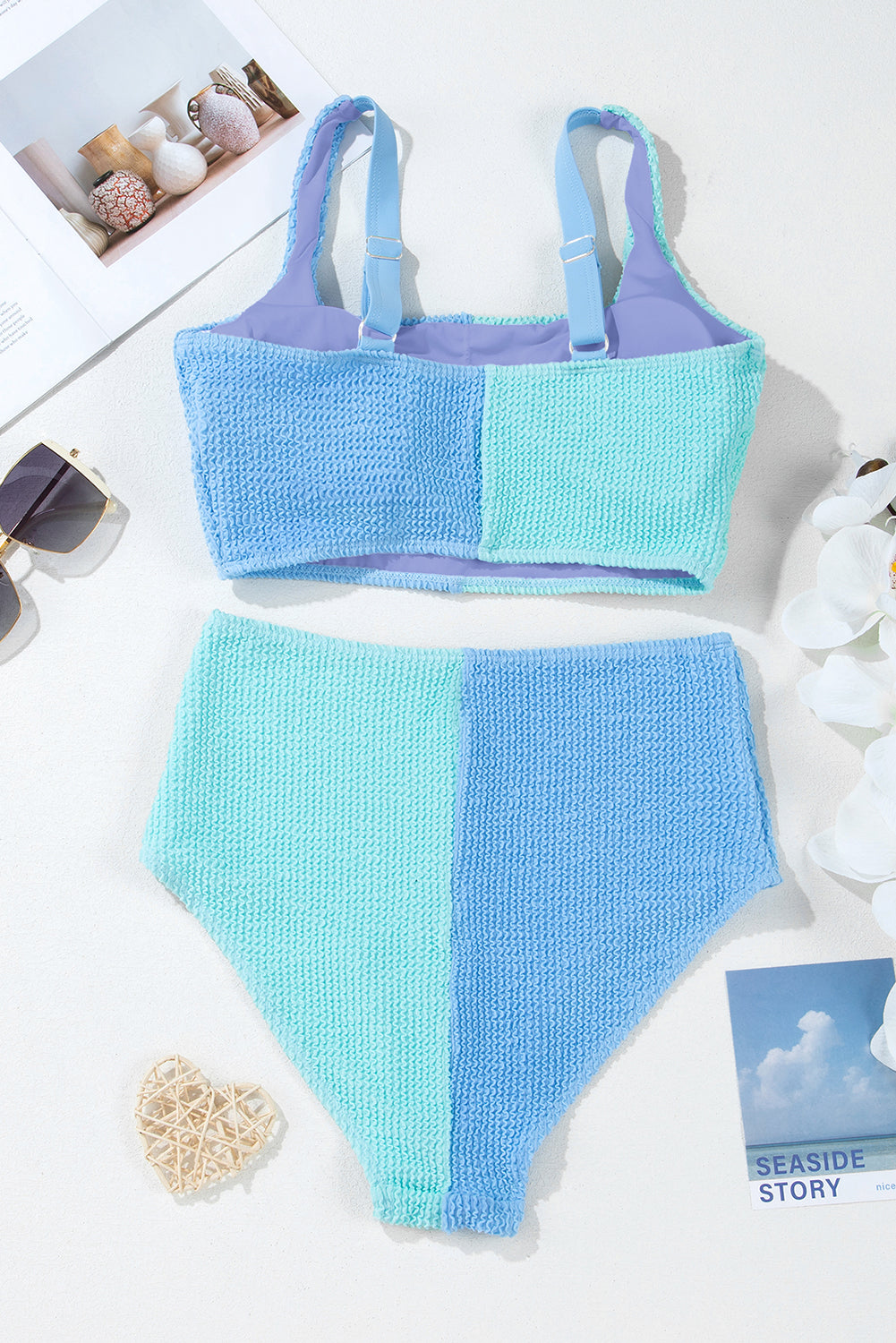 Corded Colour Block Square Neck High Waist Bikini Set S-2XL