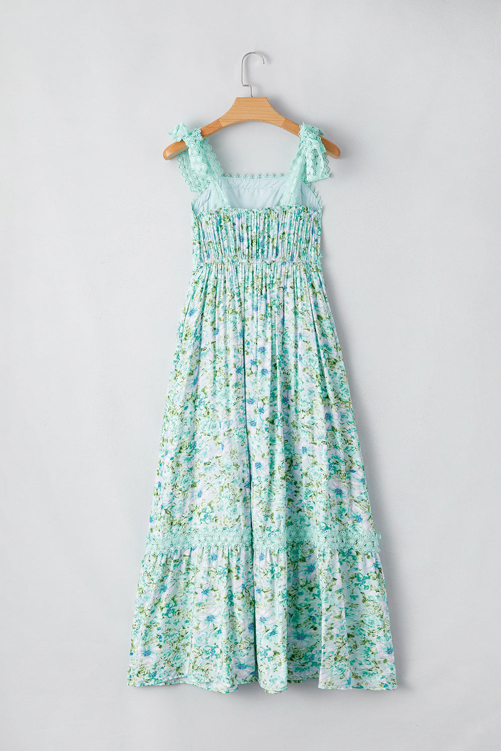 LivelyLooks Floral Lace Tied Strap Empire Waist Maxi Dress Pink & Green women's fashion