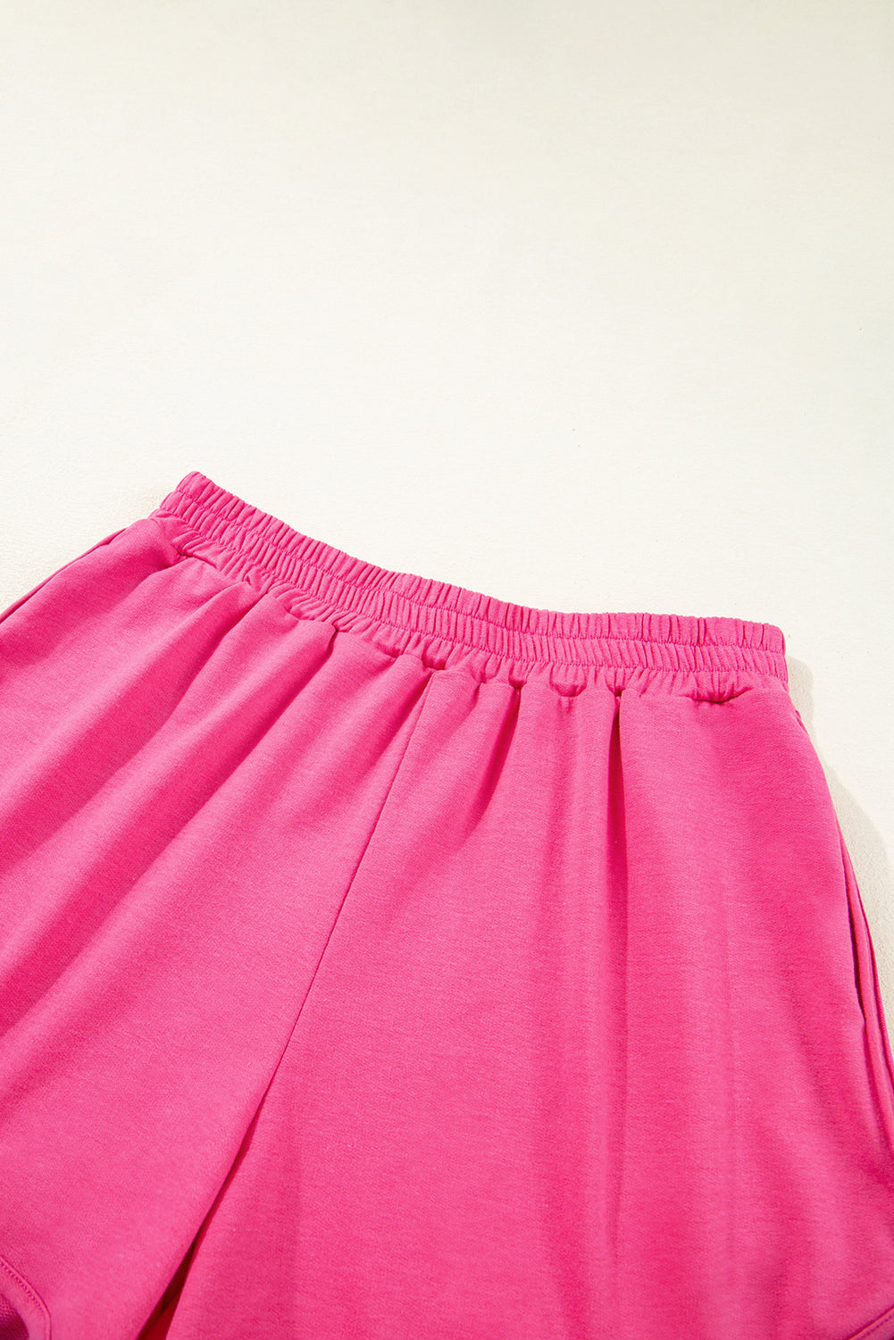 Vibrant Striped Athleisure Short Set | Rose Red & Beige