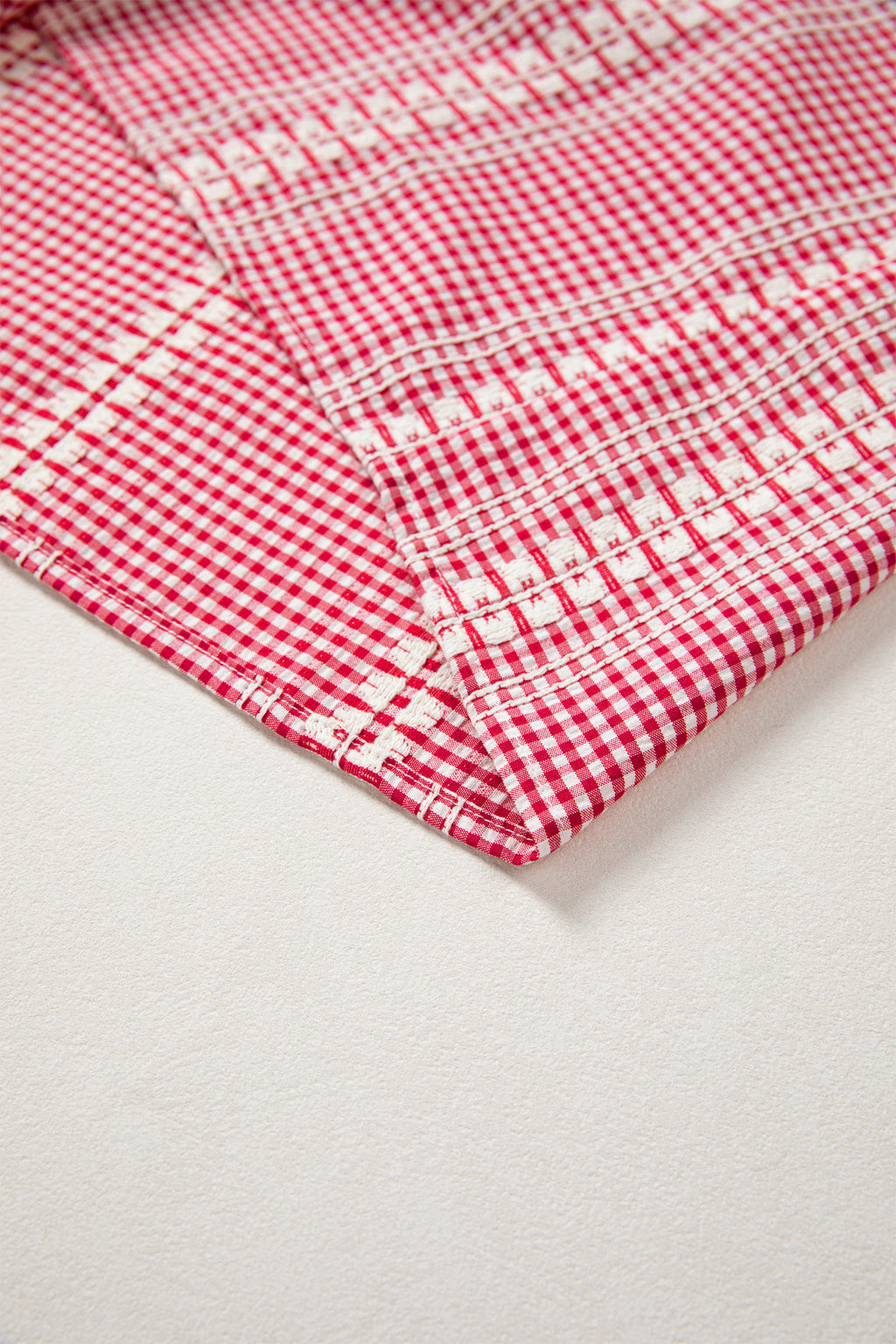 Red Brown Western Gingham Blouse Pony Embroidered Puff Sleeve S-XL